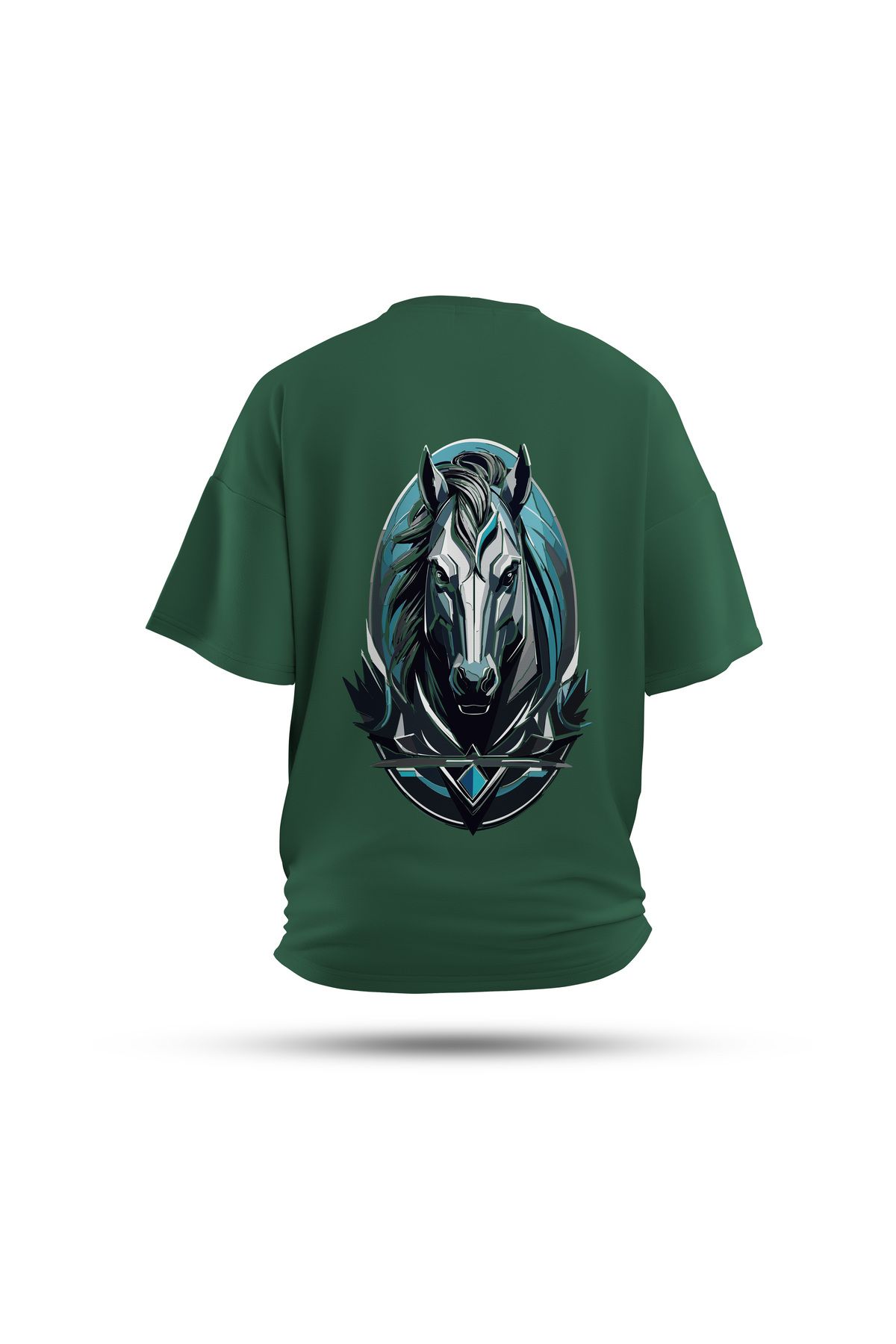 Zestia Unisex T-Shirt, At Sırt Baskılı, Regular, %100 Pamuk, Yeşil T-Shirt No: 0028