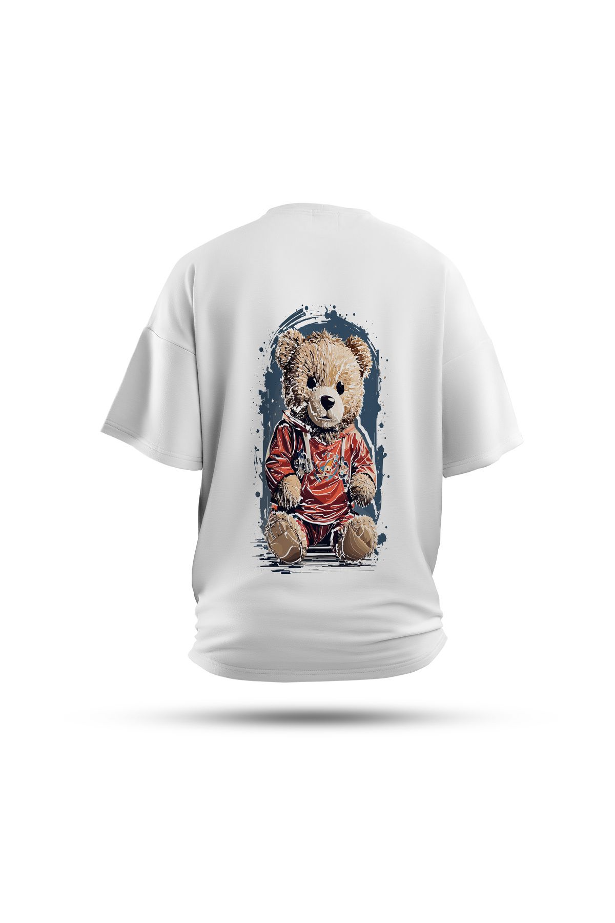 Zestia Unisex T-Shirt, Ayıcık Sırt Baskılı, Regular, %100 Pamuk, Beyaz T-Shirt No: 0048