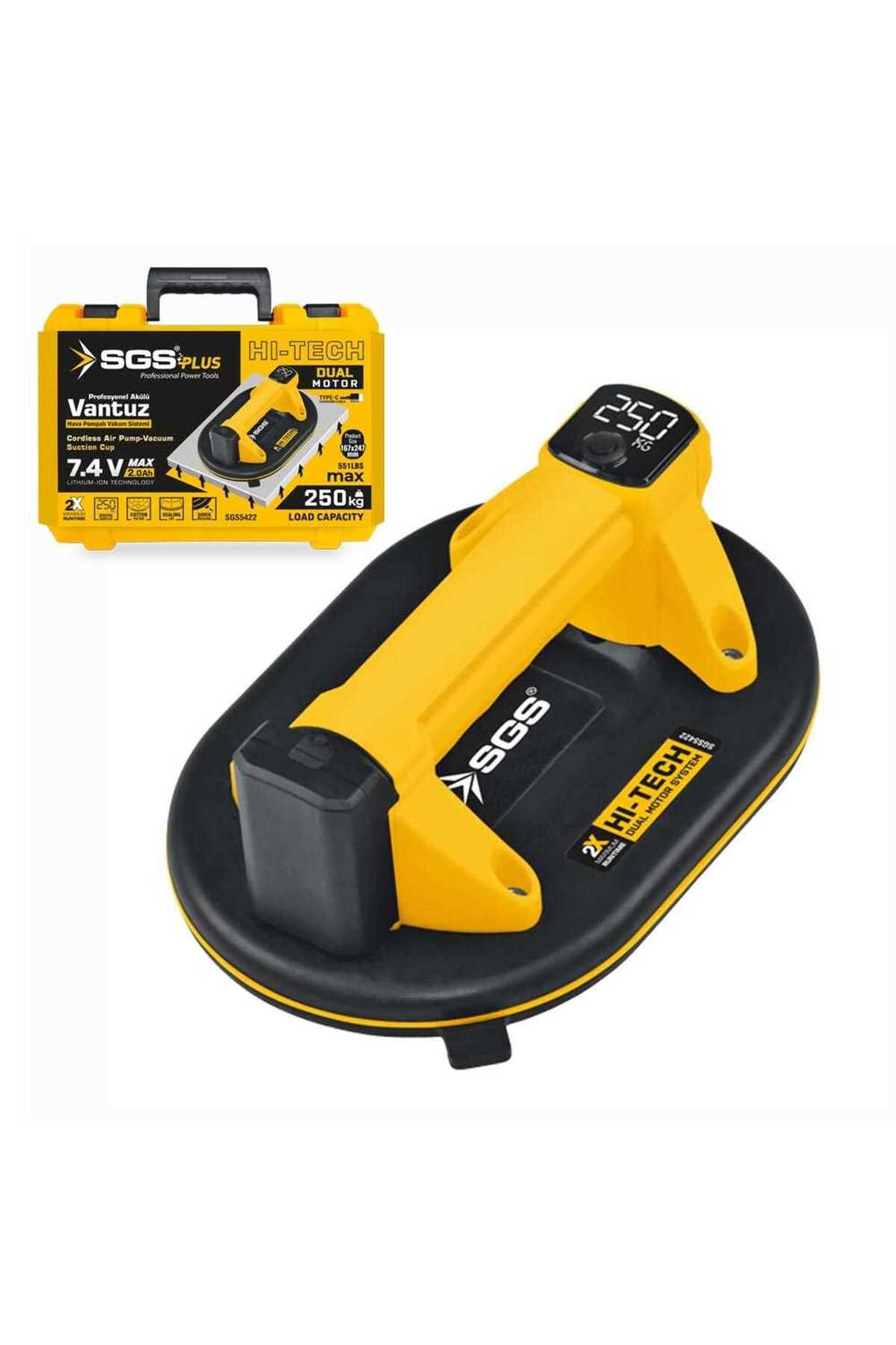 SGS PLUS 250 KG Akülü Vakumlu Seramik Ahşap Cam Taşıma Vantuzu 7,4 Volt 2 Amper SGS5422