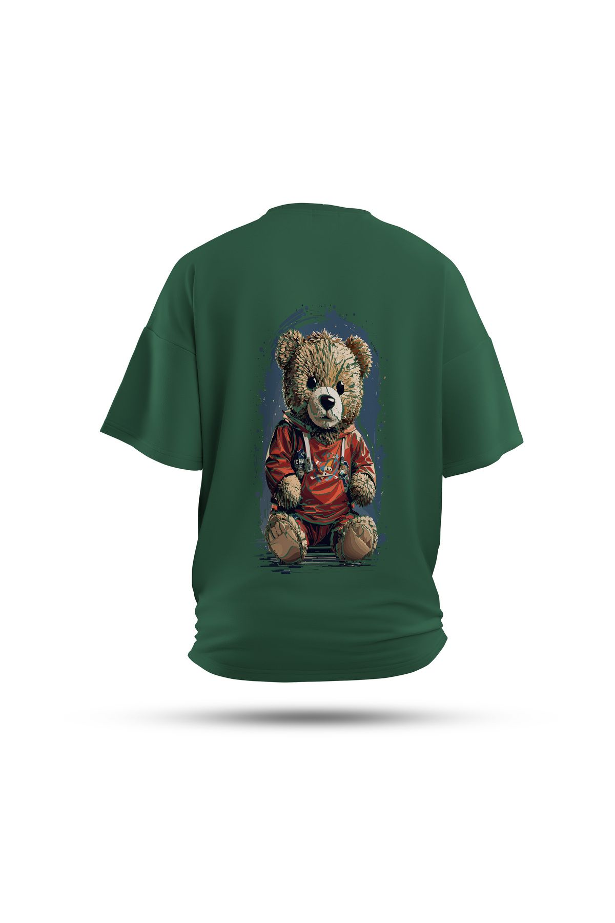 Zestia Unisex T-Shirt, Ayıcık Sırt Baskılı, Regular, %100 Pamuk, Yeşil T-Shirt No: 0048