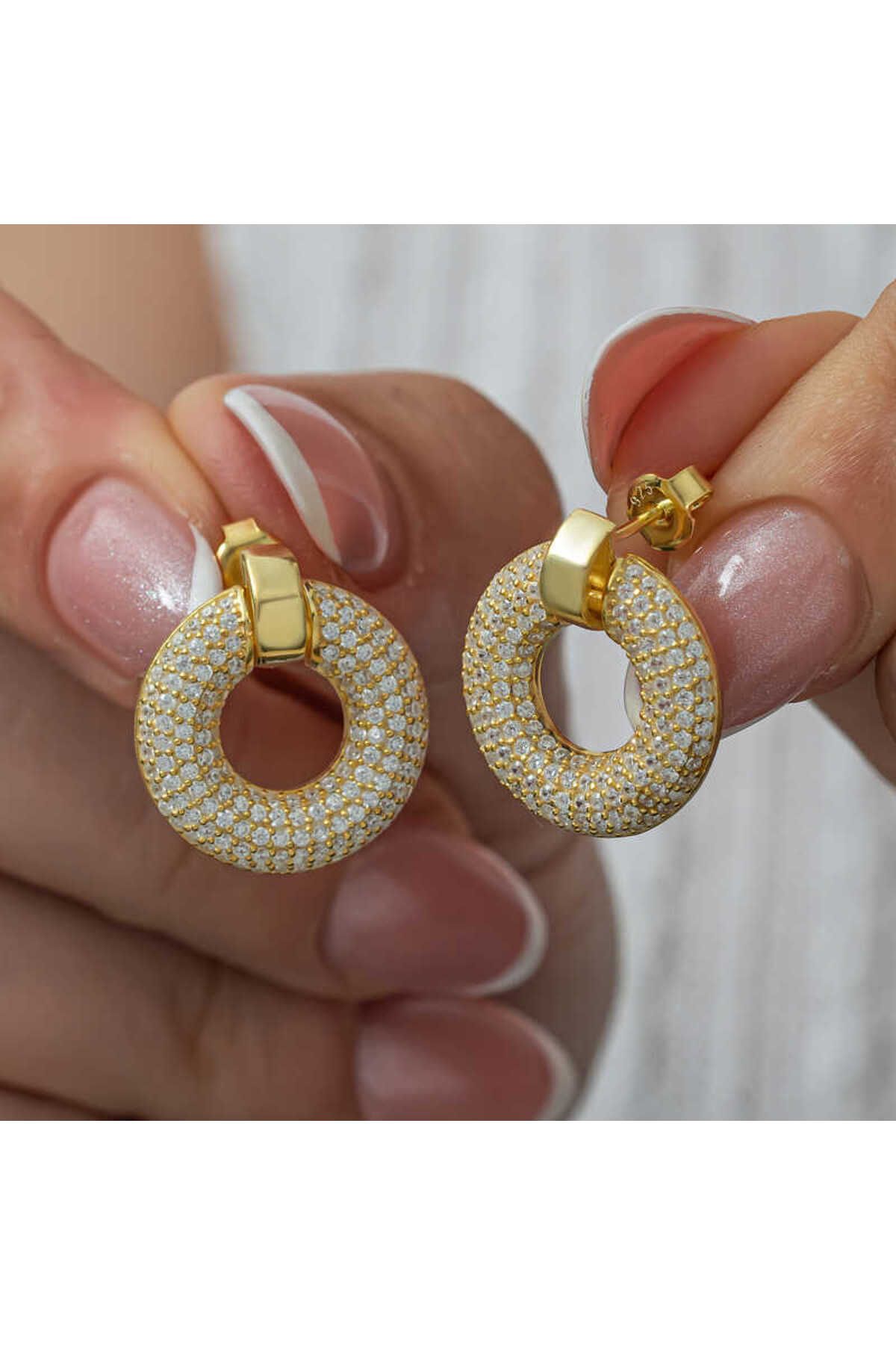 Huramarketing Gümüş Halka Gold Kadın Küpe