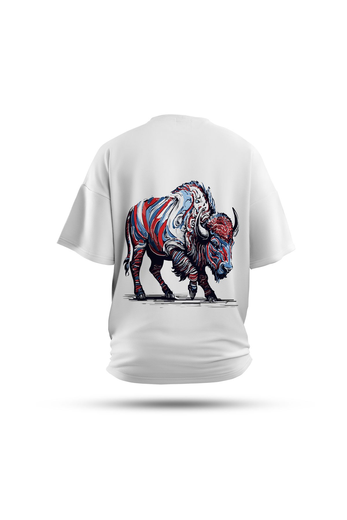 Zestia Unisex T-Shirt, Boğa Sırt Baskılı, Regular, %100 Pamuk, Beyaz T-Shirt No: 0046