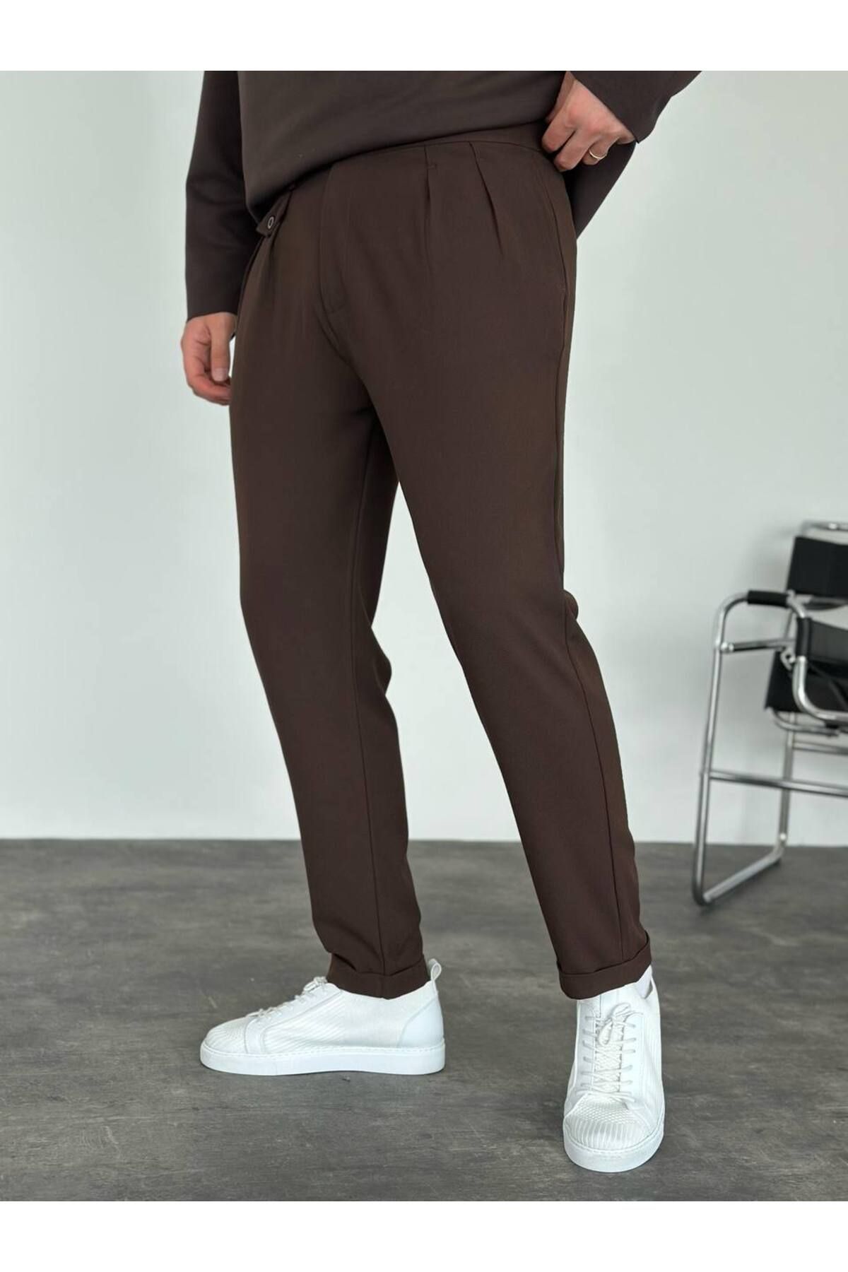 KHAYN ERKEK İTALYAN KESİM DUBLE PAÇA PİLELİ BEL DETAYLI KUMAŞ PANTALON K2043KP