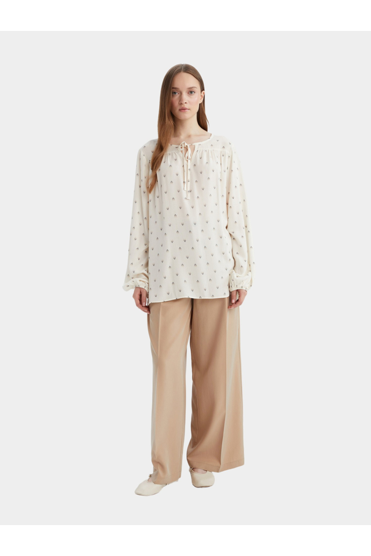 DeFacto-Beige Printed Long Sleeve Blouse 4
