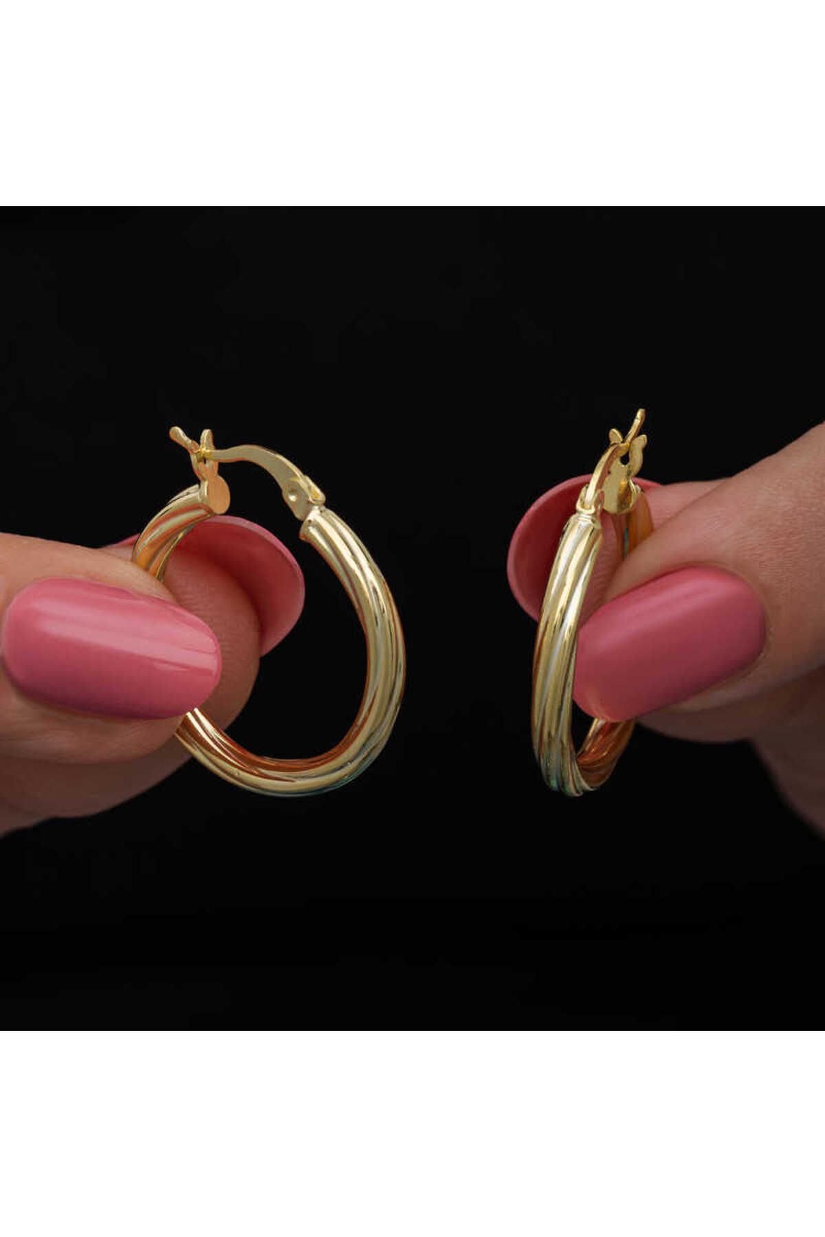 Huramarketing Gümüş Gold 3 mm Burgu Şarnel Küpe
