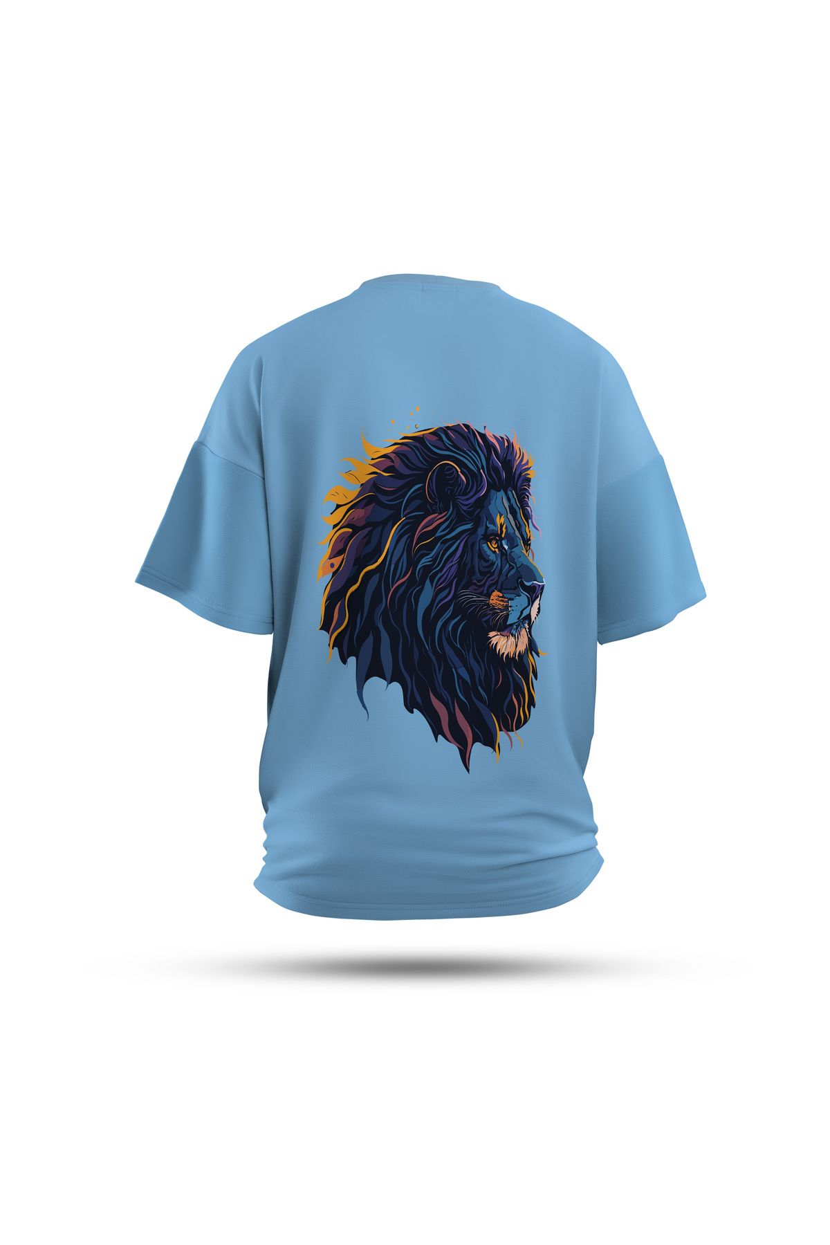 Zestia Unisex T-Shirt, Aslan Sırt Baskılı, Regular, %100 Pamuk, Mavi T-Shirt No: 0026