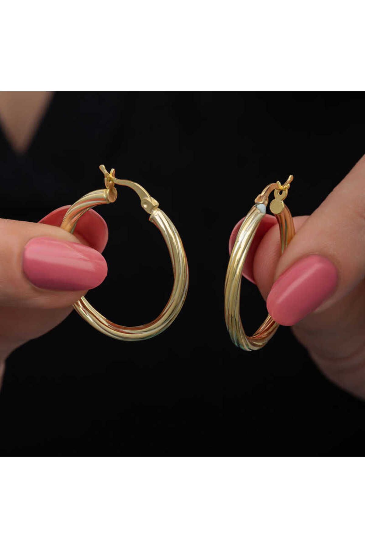 Huramarketing Gümüş Gold 3 mm Burgu Şarnel Küpe