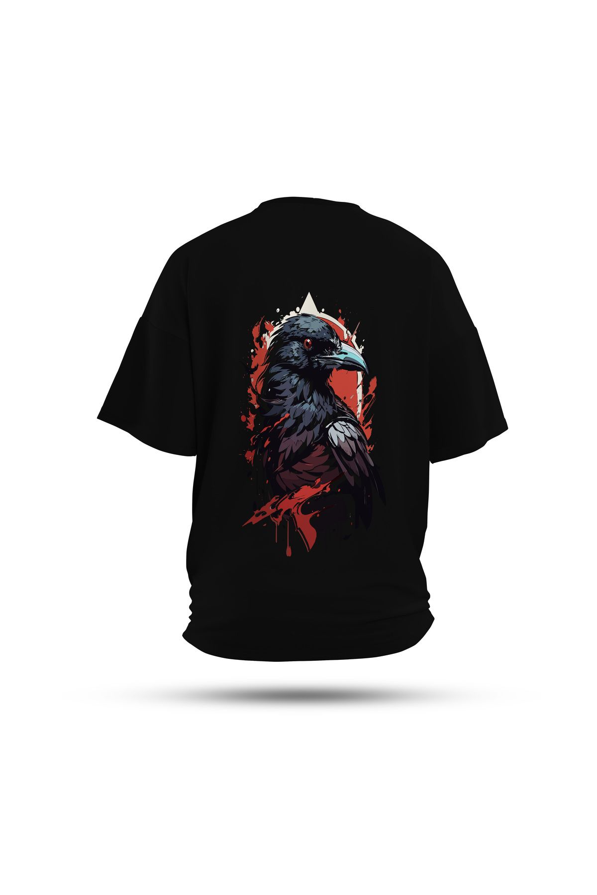 Zestia Unisex T-Shirt, Karga Sırt Baskılı, Regular, %100 Pamuk, Siyah T-Shirt No: 0033