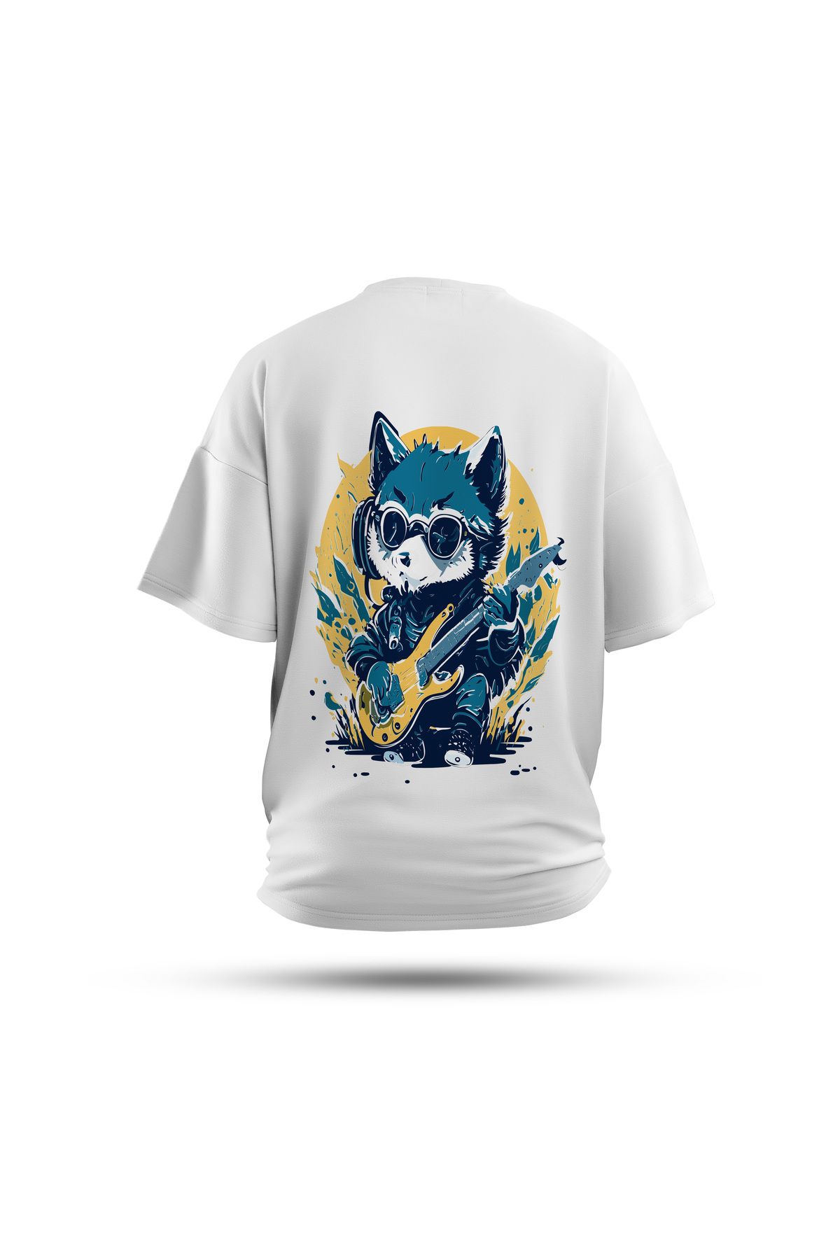Zestia Unisex T-Shirt, Tilki Sırt Baskılı, Regular, %100 Pamuk, Beyaz T-Shirt No: 0024