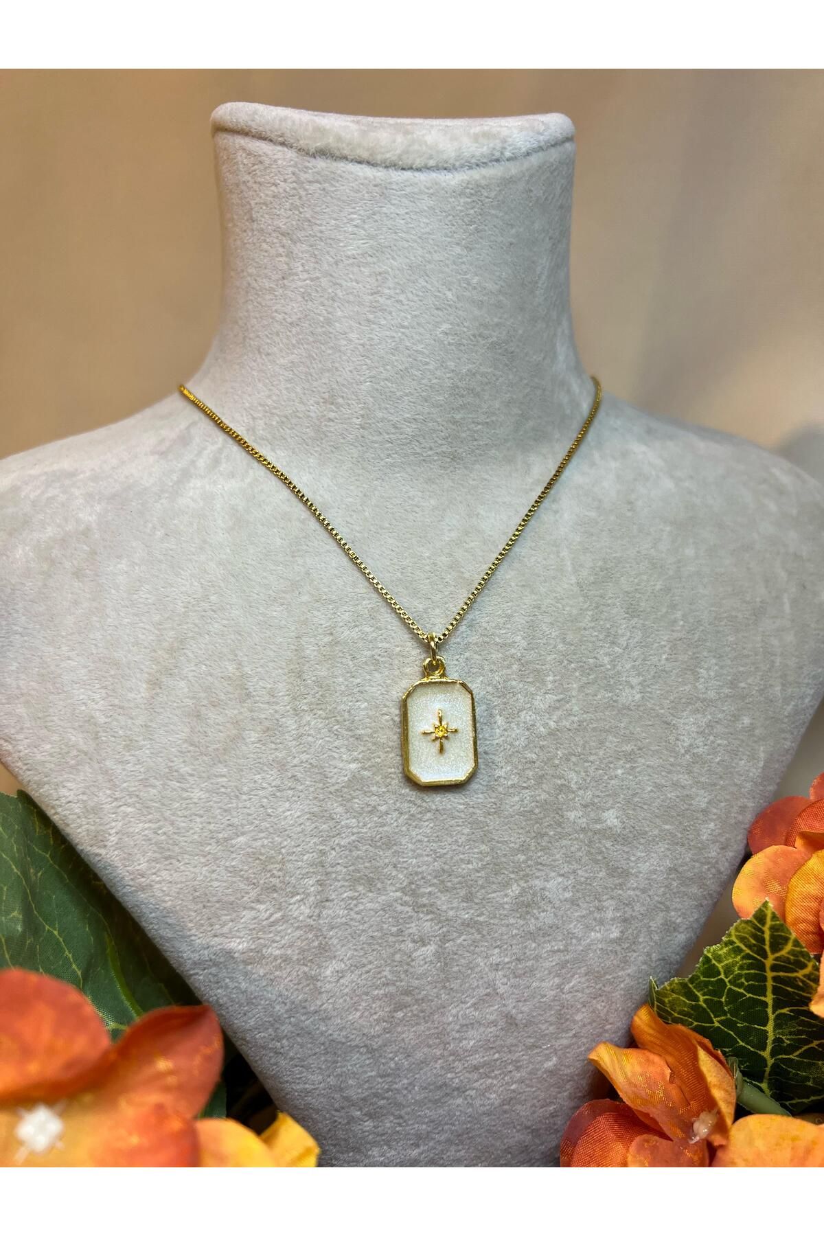 Büşra Shine Aksesuar Gold Vintage Beyaz Sedefli Taşlı Kuzey Yıldızlı