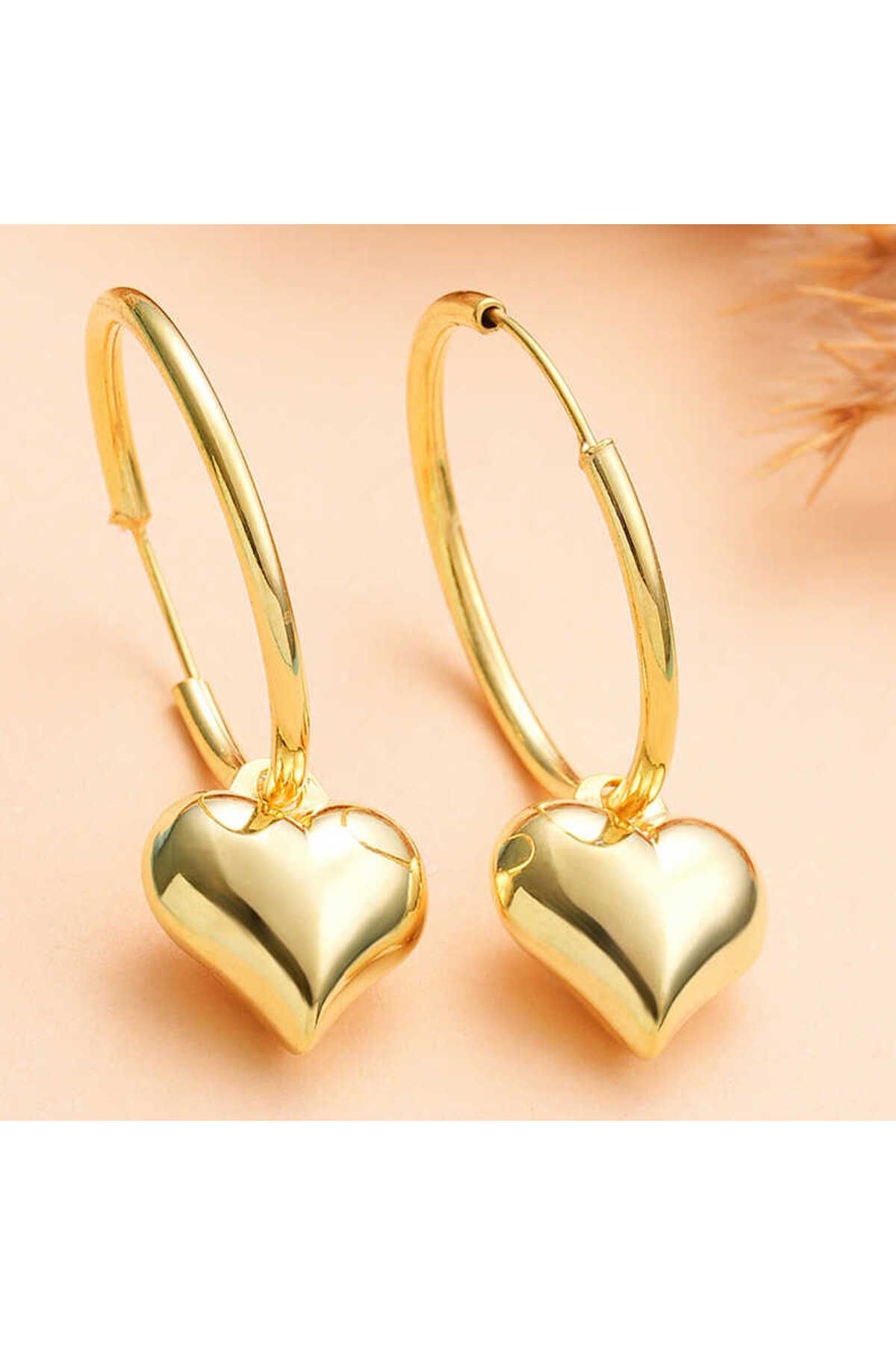 Huramarketing Gümüş Gold Kalp Sallantılı Kadın Küpe