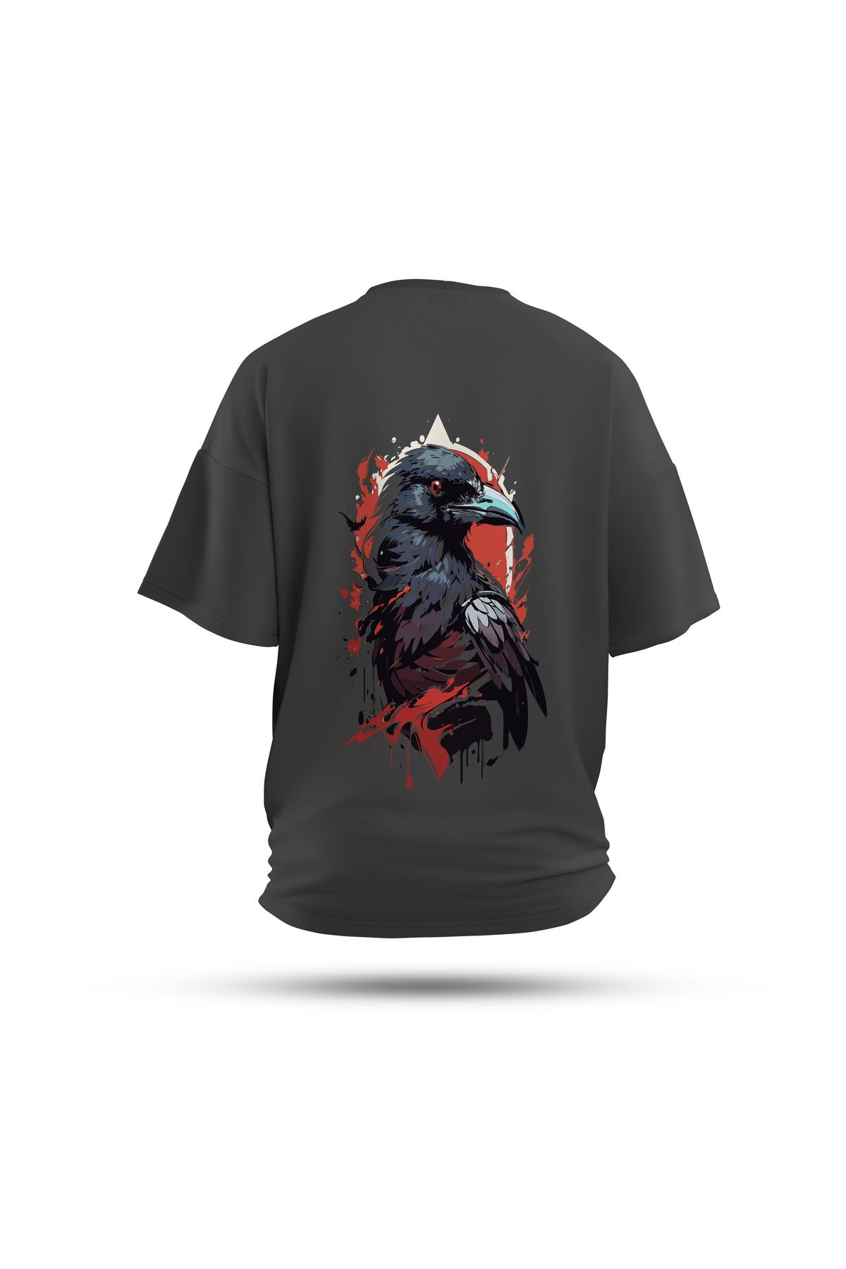 Zestia Unisex T-Shirt, Karga Sırt Baskılı, Regular, %100 Pamuk, Antrasit T-Shirt No: 0033