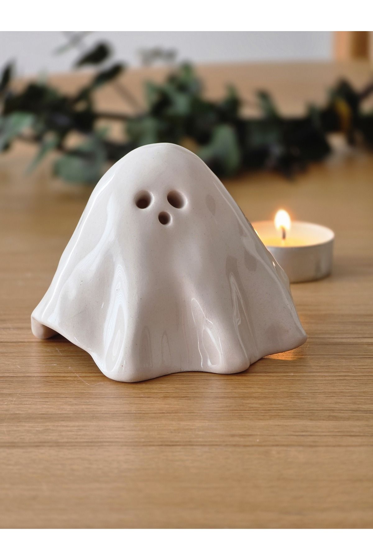 sens ceramic El Yapımı Dekoratif Seramik Hayalet Tealight Mumluk, Koni Tütsülük