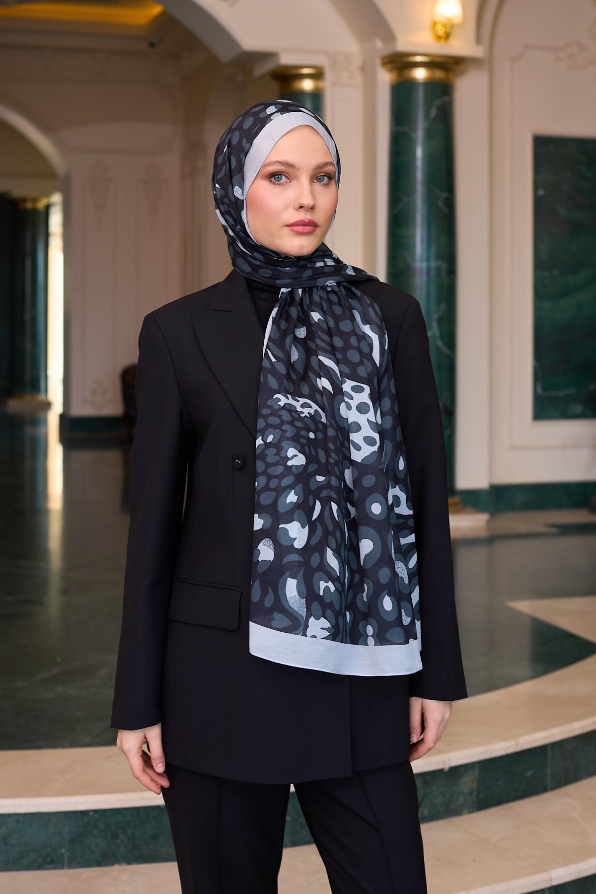 İpekhan İpekhan Soft Şal Siyah Beyaz Leopar 3050-13