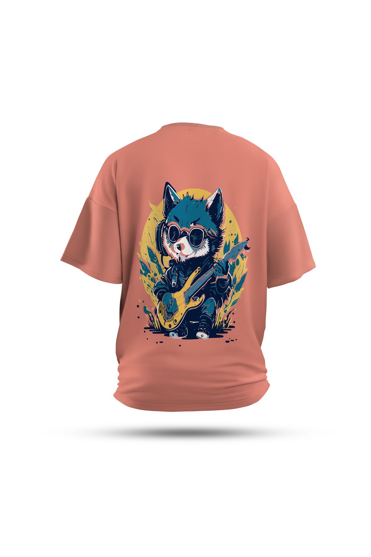 Zestia Unisex T-Shirt, Tilki Sırt Baskılı, Regular, %100 Pamuk, Somon T-Shirt No: 0024
