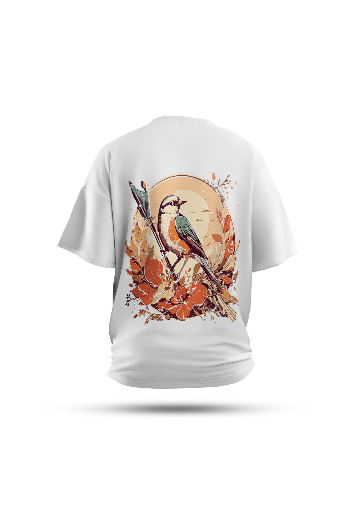 Zestia Unisex T-Shirt, Serçe Sırt Baskılı, Regular, %100 Pamuk, Beyaz T-Shirt No: 0032