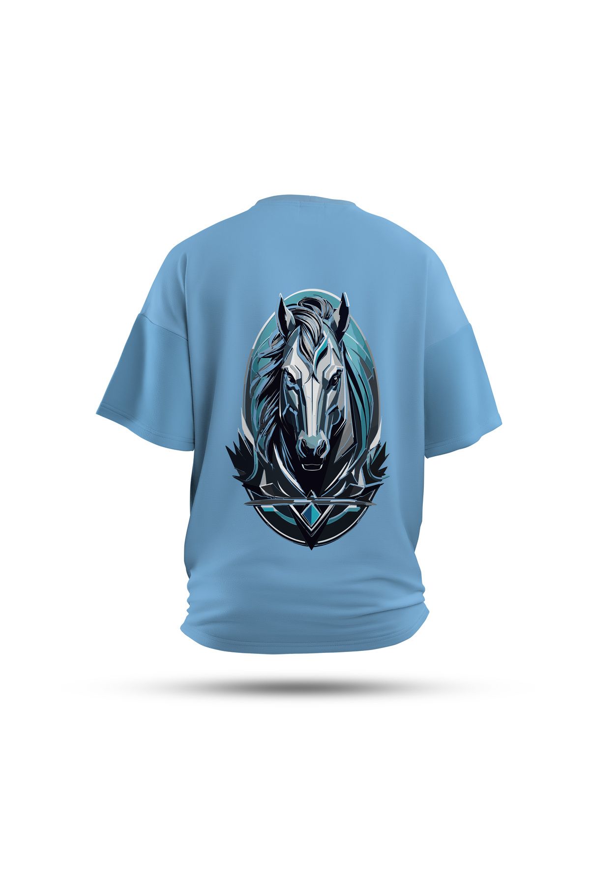 Zestia Unisex T-Shirt, At Sırt Baskılı, Regular, %100 Pamuk, Mavi T-Shirt No: 0028