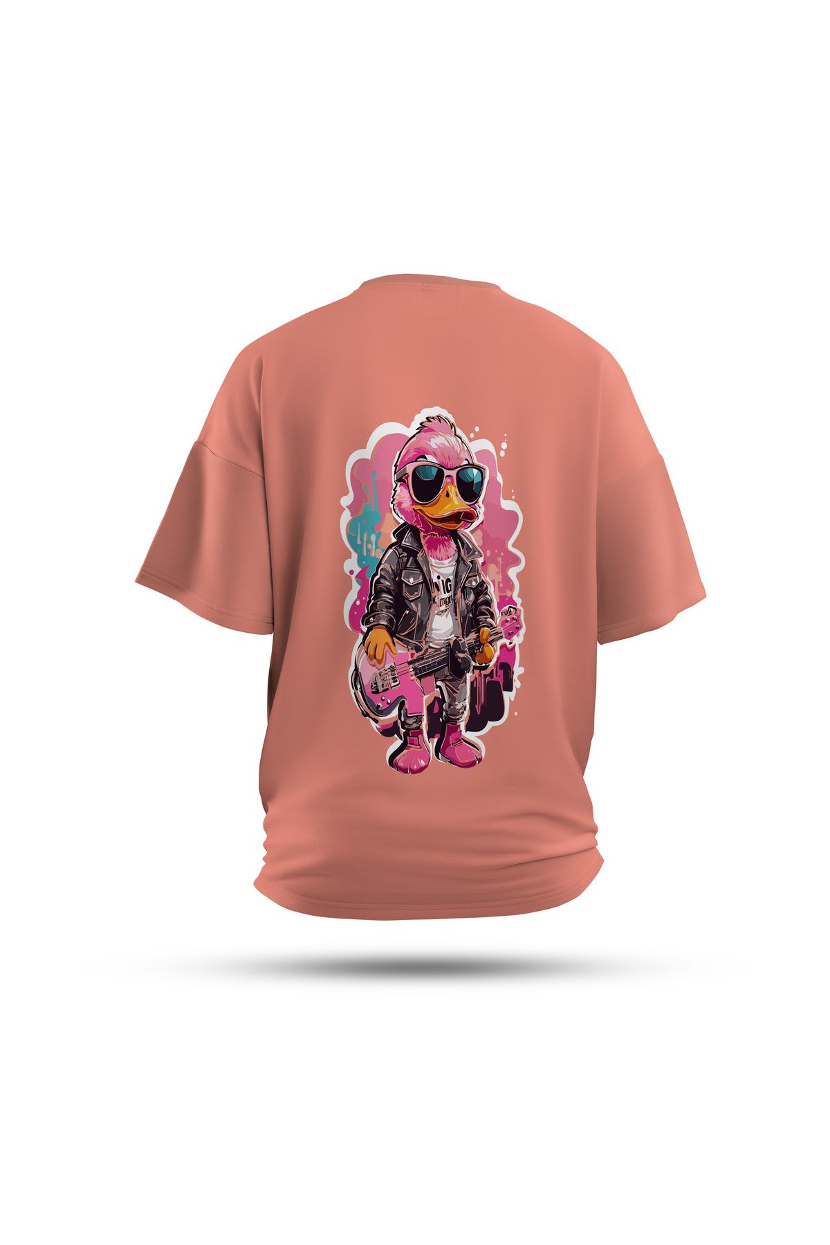 Zestia Unisex T-Shirt, Gitarist Ördek Sırt Baskılı, Regular, %100 Pamuk, Yeşil T-Shirt No: 0044
