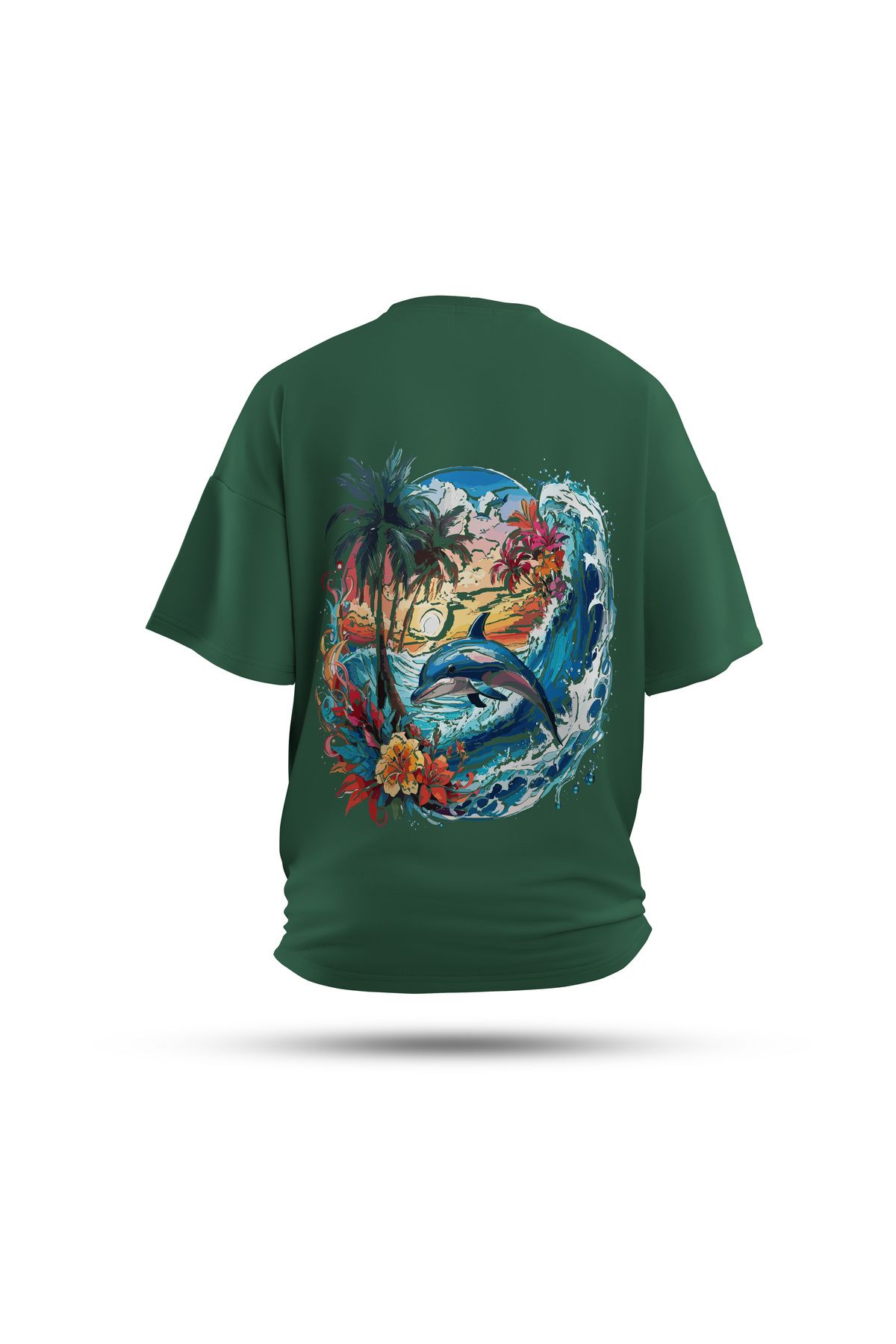 Zestia Unisex T-Shirt, Yunus Sırt Baskılı, Regular, %100 Pamuk, Yeşil T-Shirt No: 0036