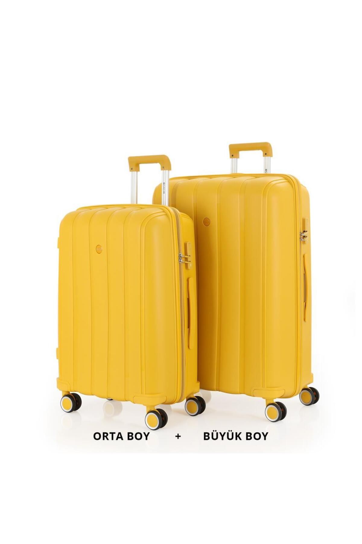 MÇS Bavul Büyük ve Orta 2li Set Kırılmaz Silikon Valiz V305 Sarı
