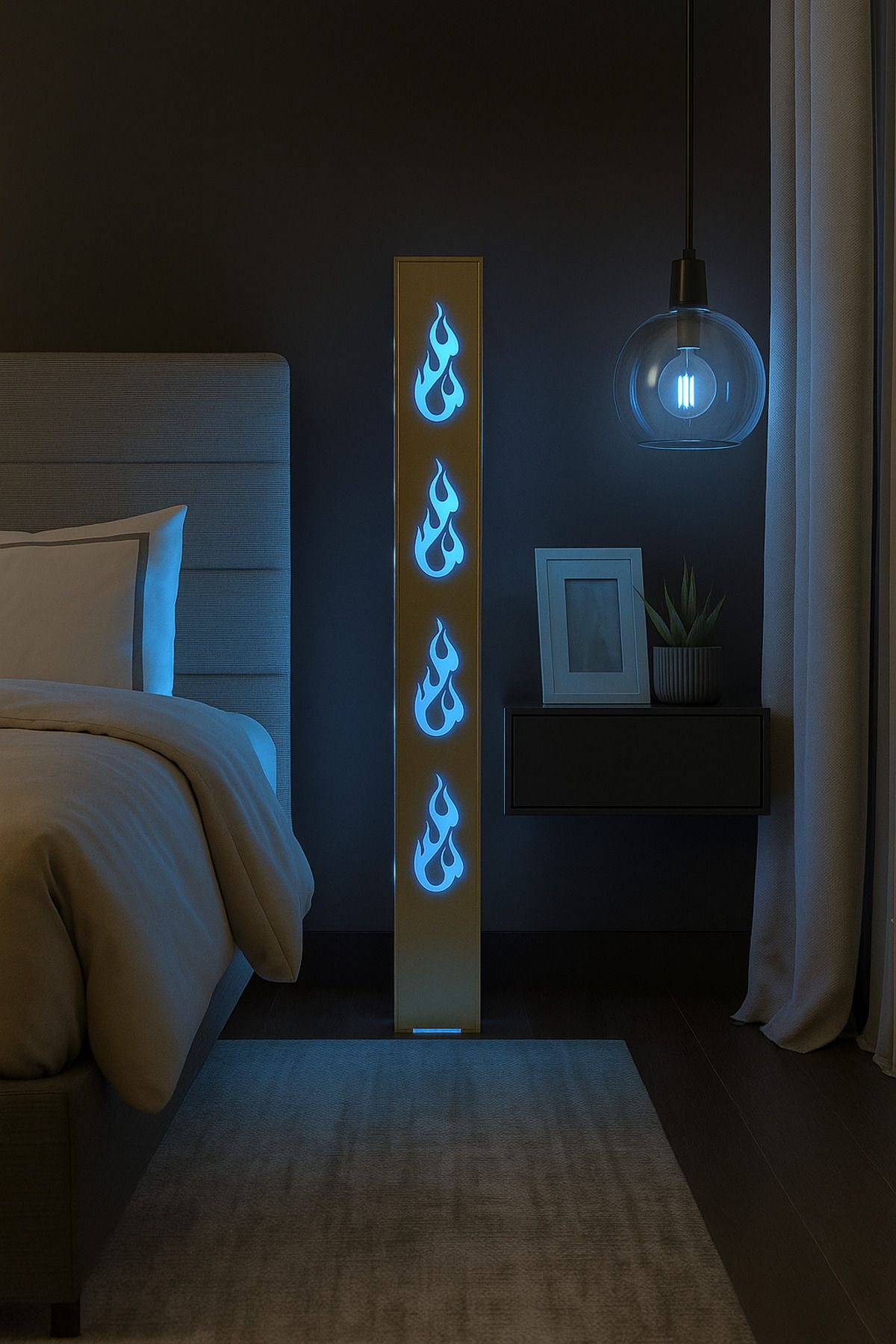 ARTILED RGB Alev Desenli Dekoratif Akıllı Lambader – Mobil Uyumlu Metal Gövde