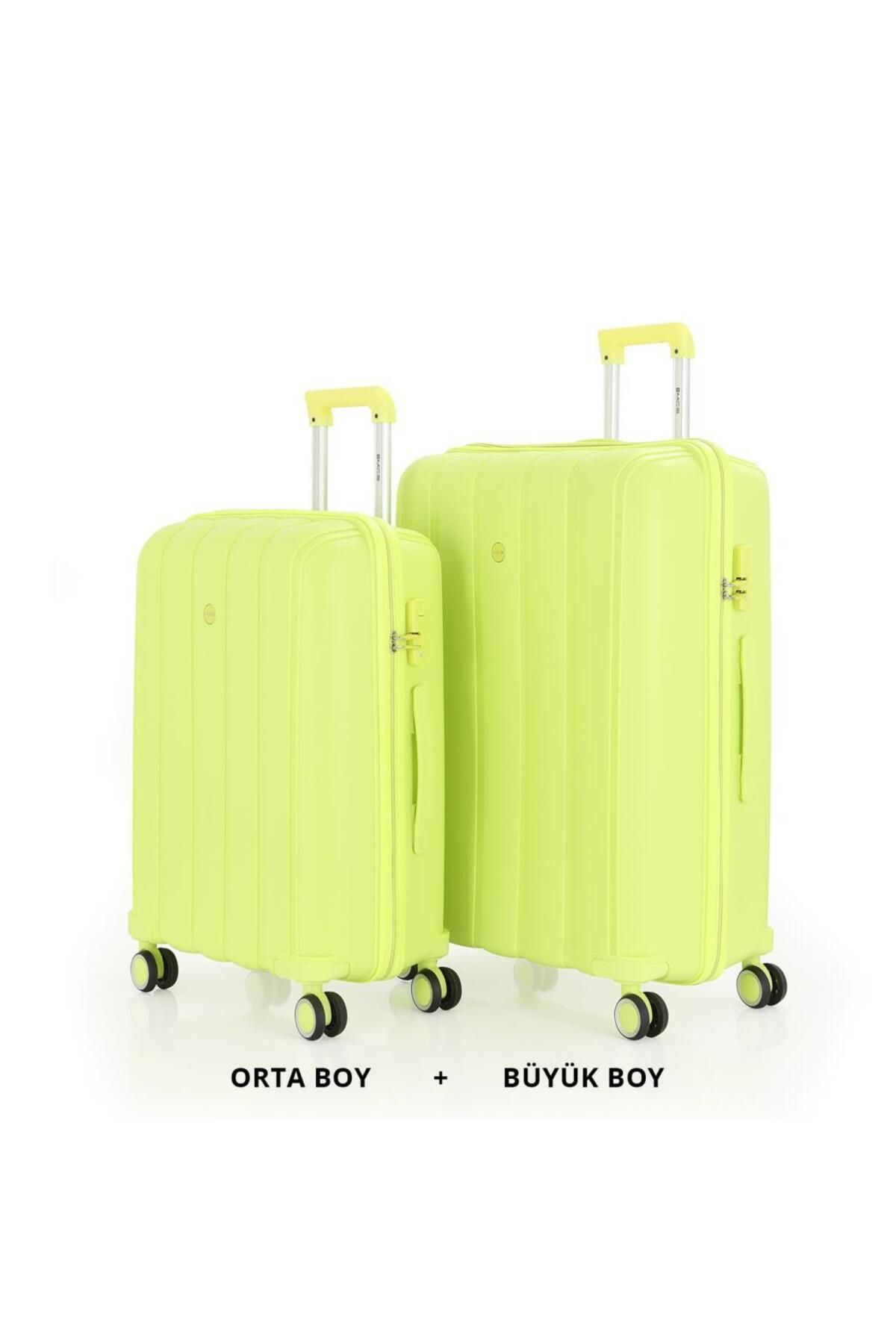 MÇS Bavul Büyük ve Orta 2li Set Kırılmaz Silikon Valiz V305 AçıkSarı