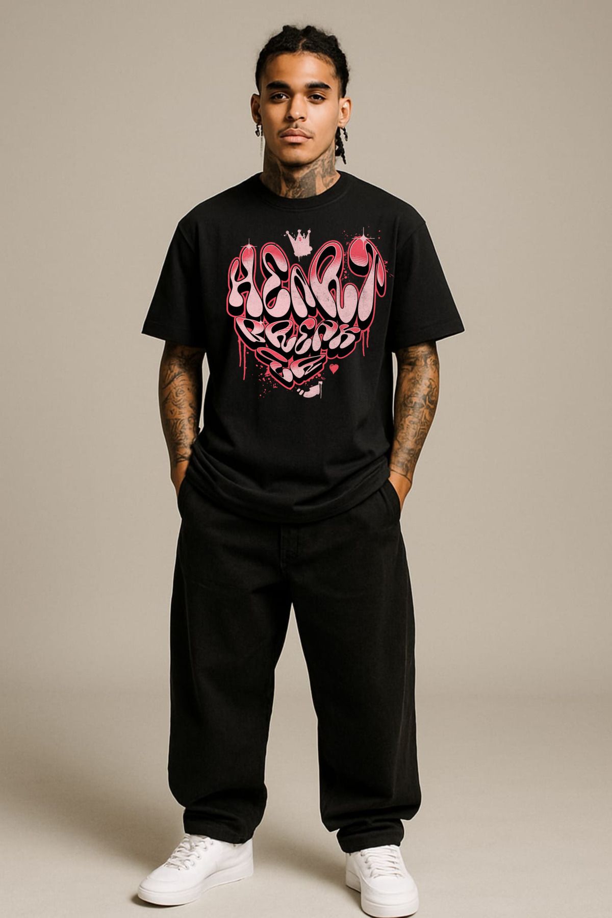 MAYK STREETWEAR OVERSIZE TSHIRT - UNISEX HEART BASKILI TSHIRT