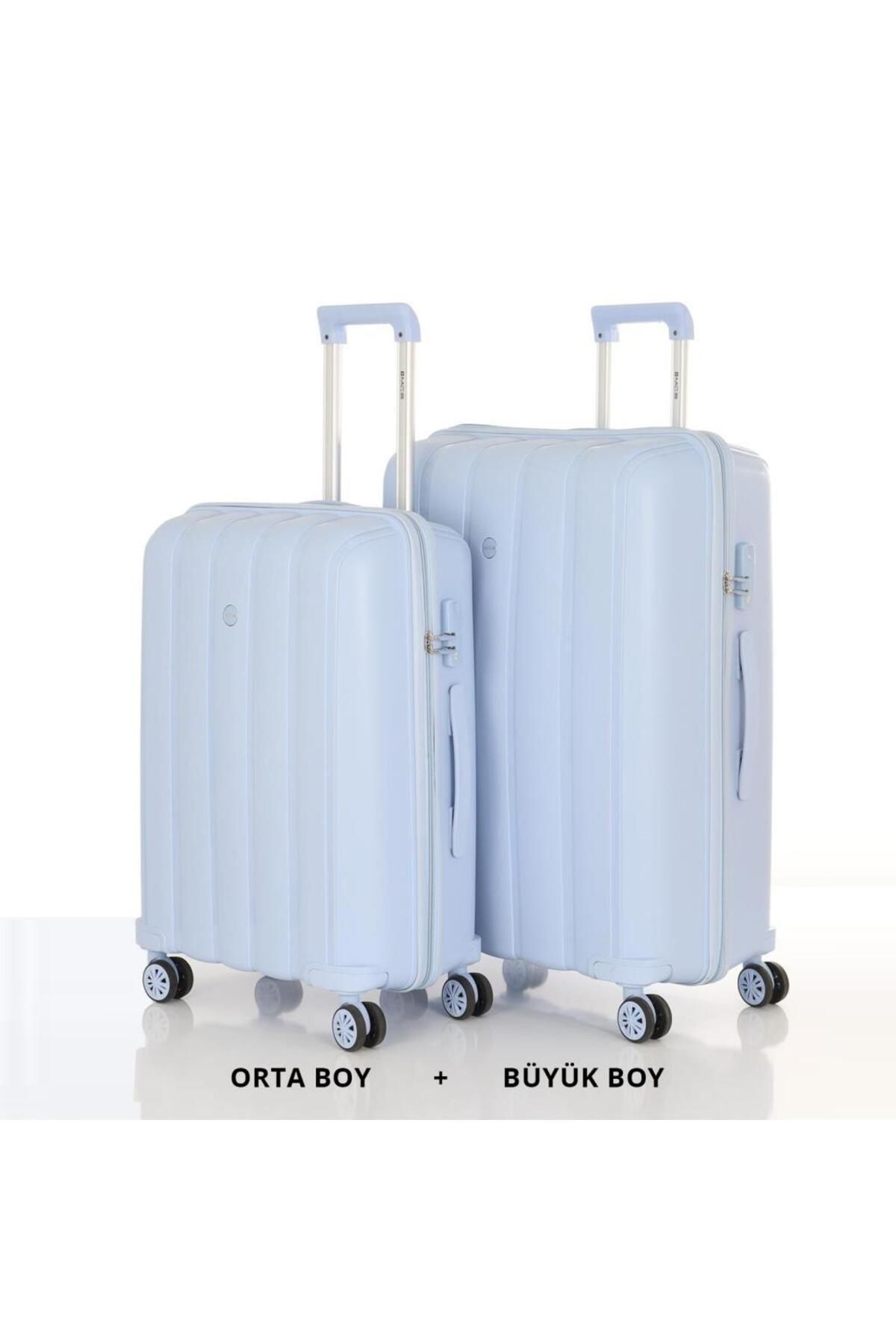 MÇS Bavul Büyük ve Orta 2li Set Kırılmaz Silikon Valiz V305 BebeMavi