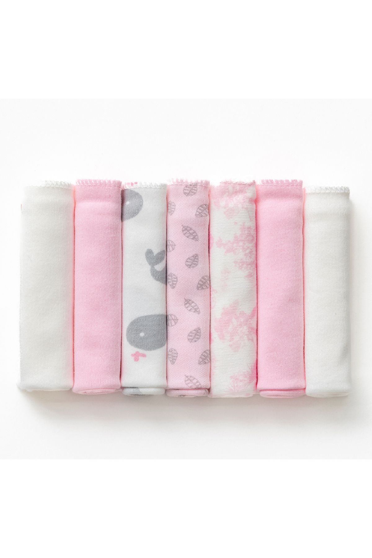 LOVE MAXX LOVEMAXX Organik Ağız Mendili 7'li–Unisex Bebek Mendil-Pembe Yaprak Desen –%100 Pamuk – Kraft kutulu