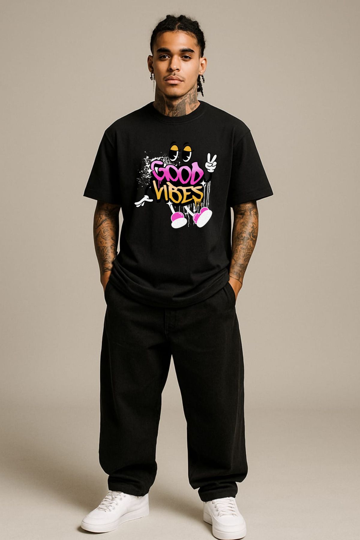 MAYK STREETWEAR OVERSIZE TSHIRT - UNISEX GOOD VIBES BASKILI TSHIRT