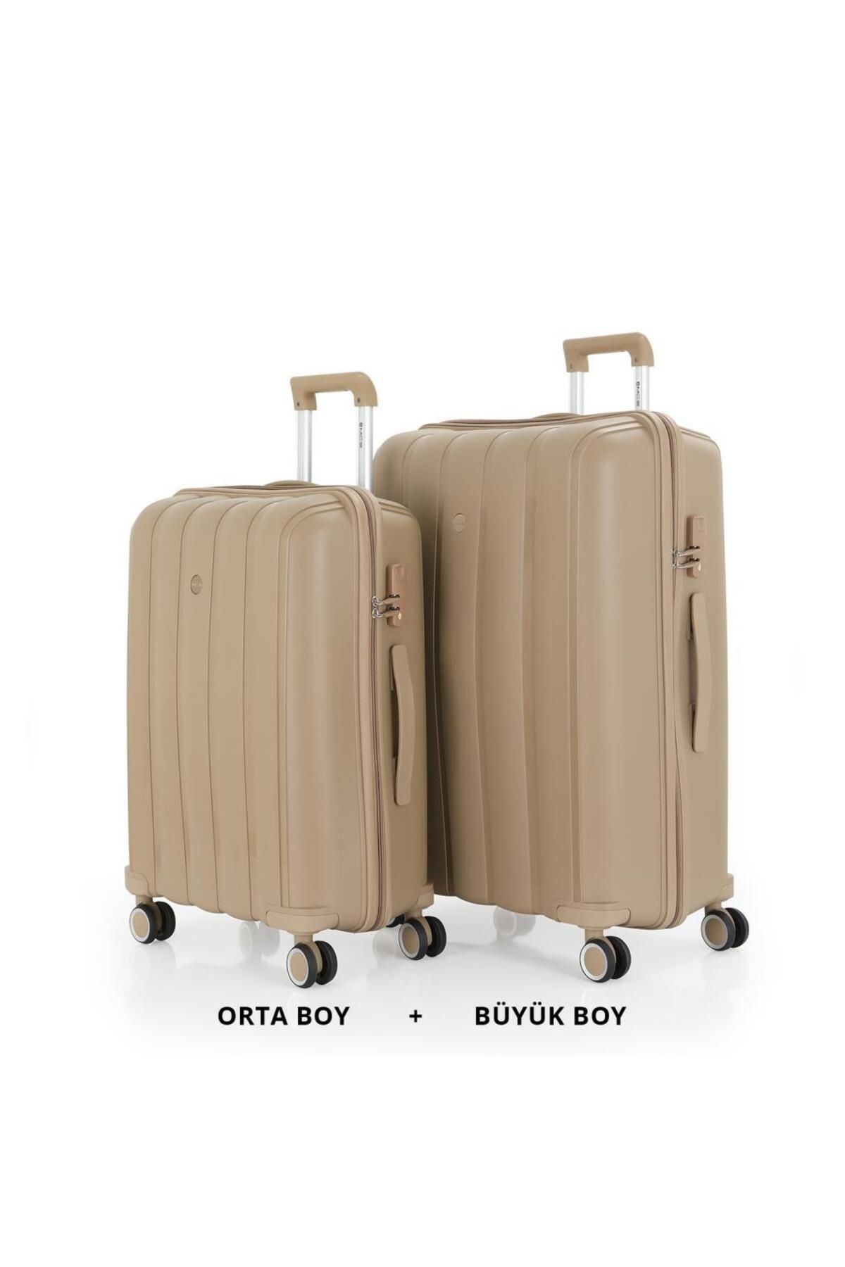 MÇS Bavul Büyük ve Orta 2li Set Kırılmaz Silikon Valiz V305 Şampanya