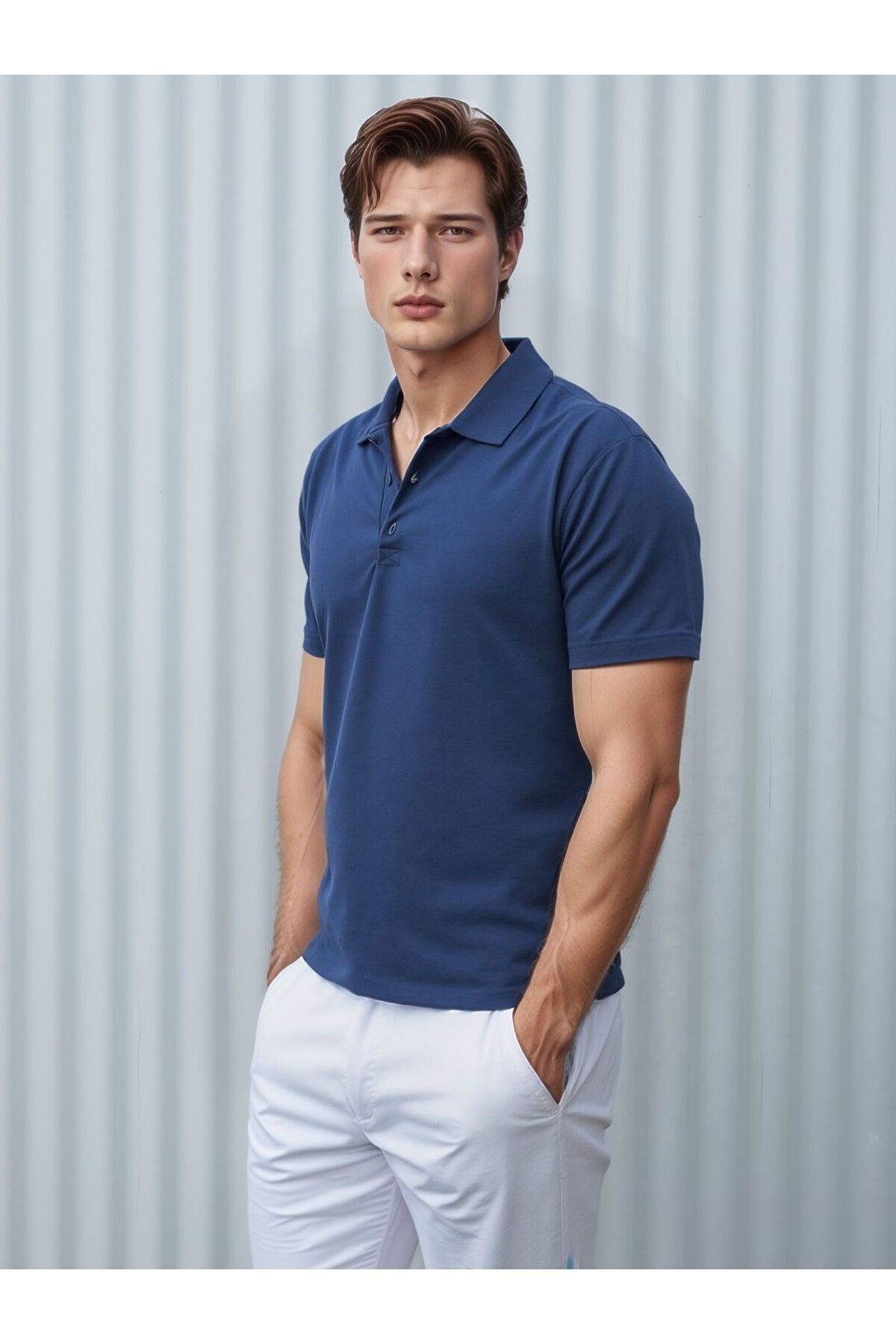 The Clover Erkek Polo Yaka Düğmeli Kısa Kol %100 Pamuklu T-Shirt THCLVR.DNCR