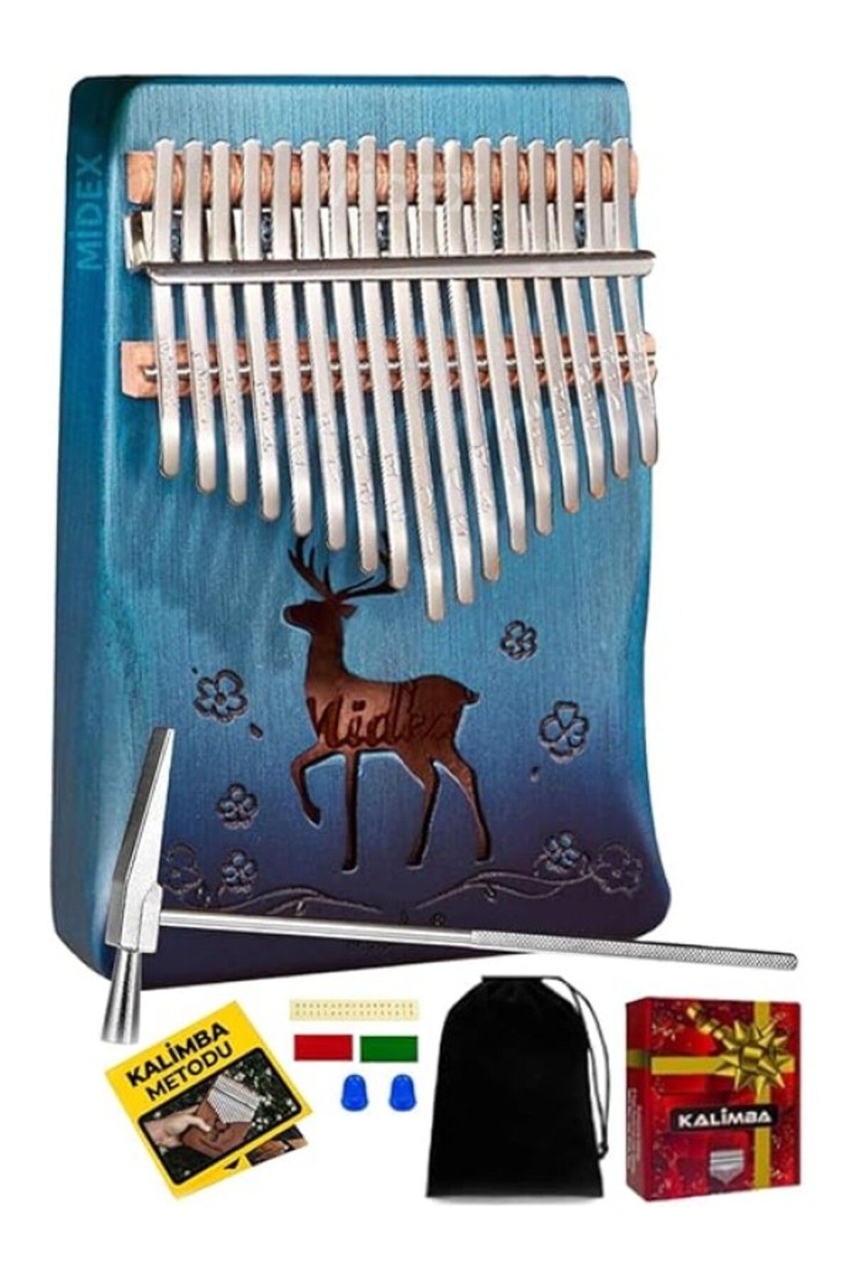 ShopZum Klx-510 Hakiki Ağaç Geyik Desenli Kalimba 17 Tuşlu
