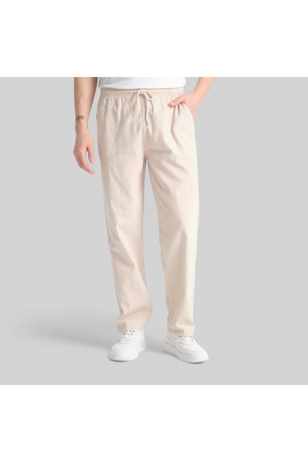 oraystore Erkek Keten Görünümlü Rahat Kalıp Pantolon