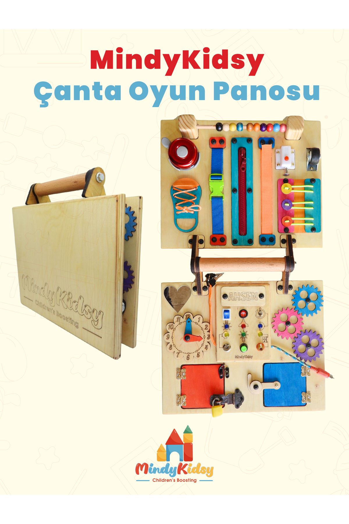 MindyKidsy Montessori Aktivite ve Öğrenme Çantası Eğitici ve Geliştirici Ahşap Oyuncak Panosu