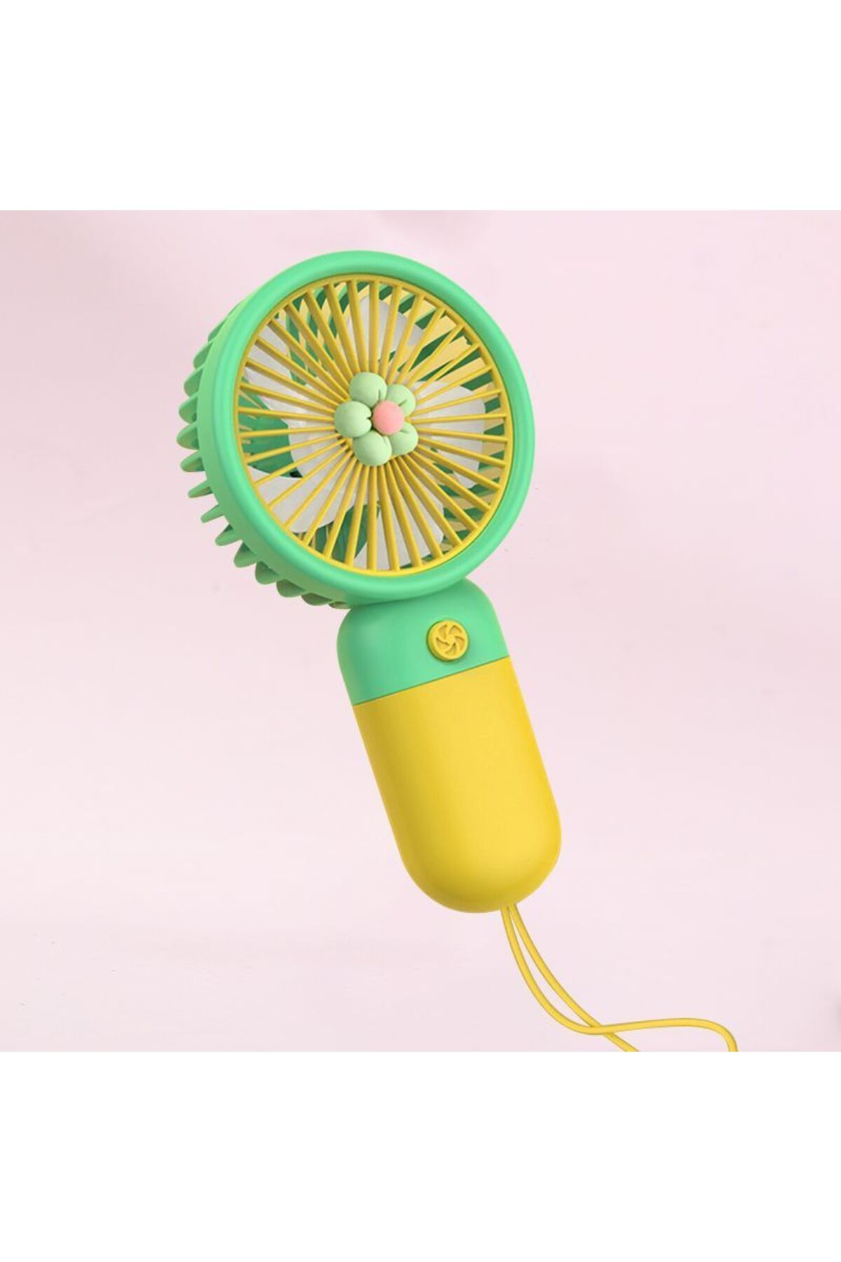 Livava Çiçekli Mini Fan Askılı, Usb li ve Şarj Edilebilir, Sarı, 15x8