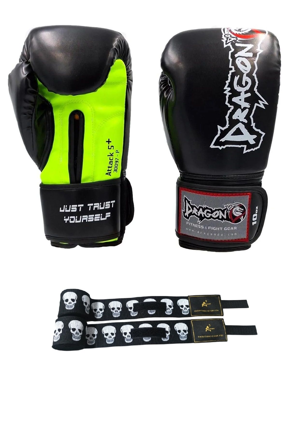 Dragondo Attack 5 Plus Boks Eldiveni Kick Boks Muay Thai Boks Eldiveni Ve a3store kurukafa Bandaj 2'li Set
