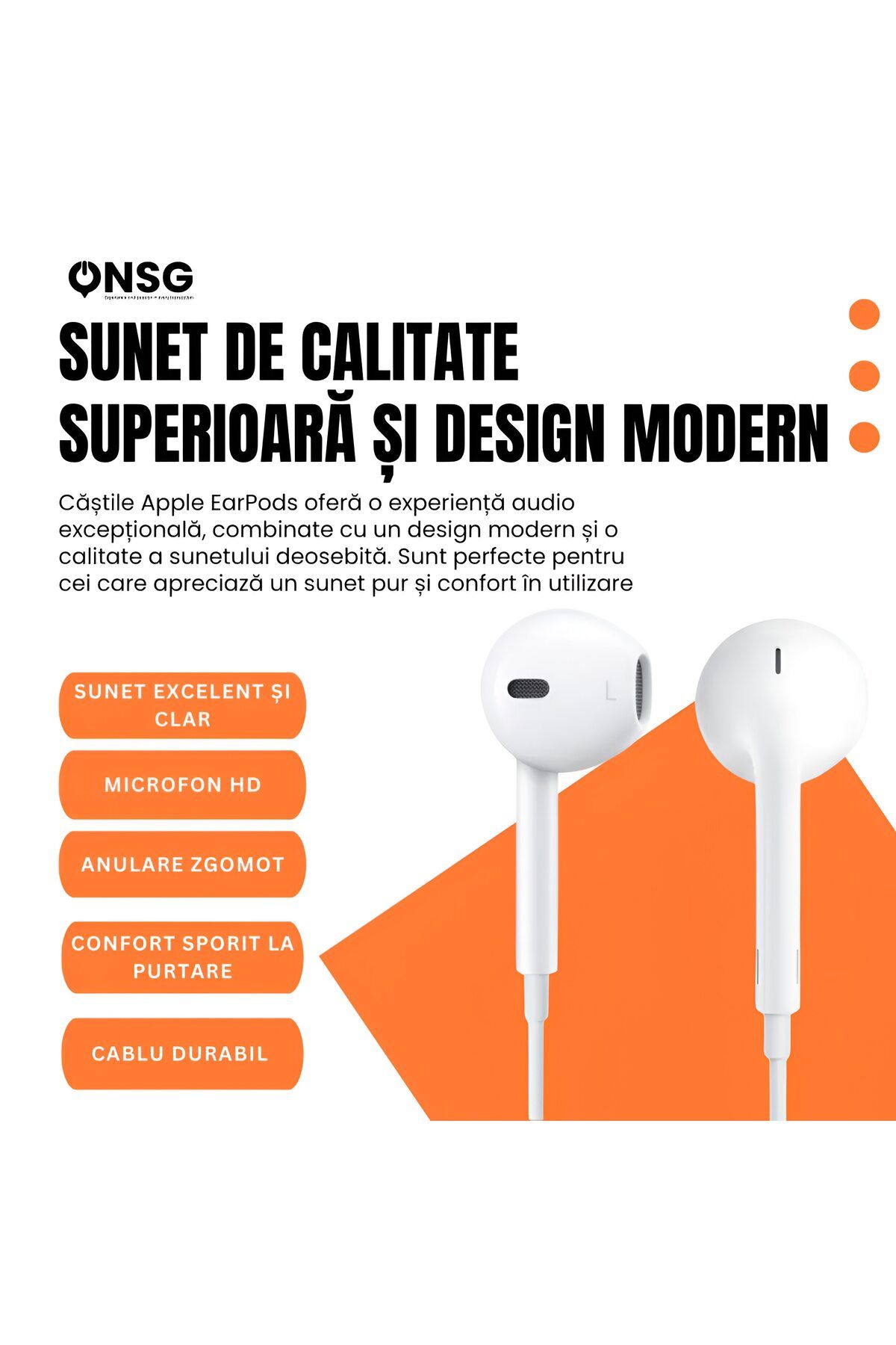 Apple-Căști intraauriculare Earpods USB-C, sunet clar, microfon, control volum, alb 4