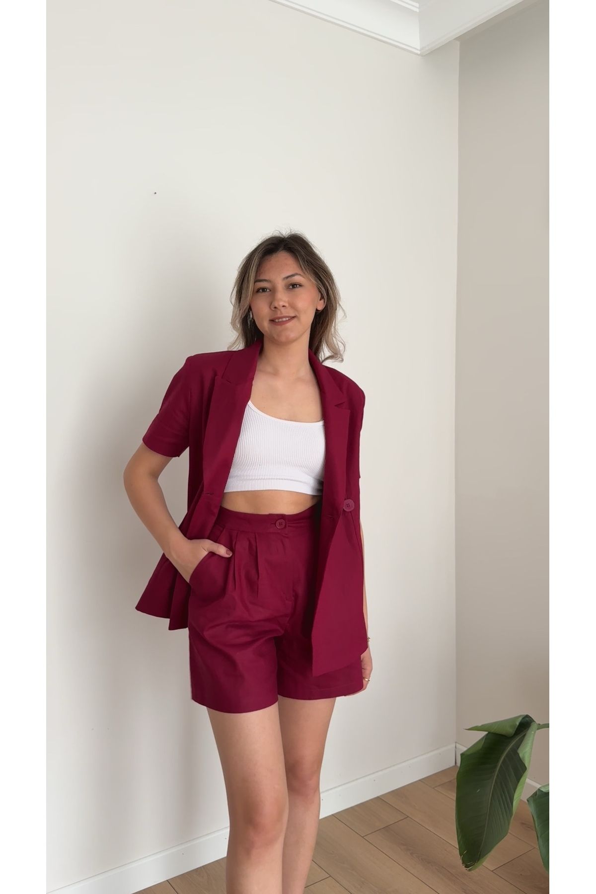 TUSİVA STORE Keten Ceket Şort Takım