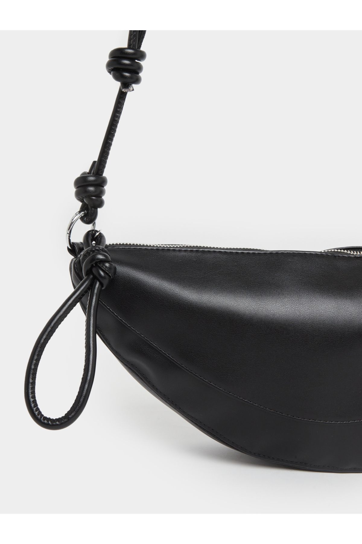 Styli-Plain Half Moon Shoulder Bag with Knot Detail Loop 3