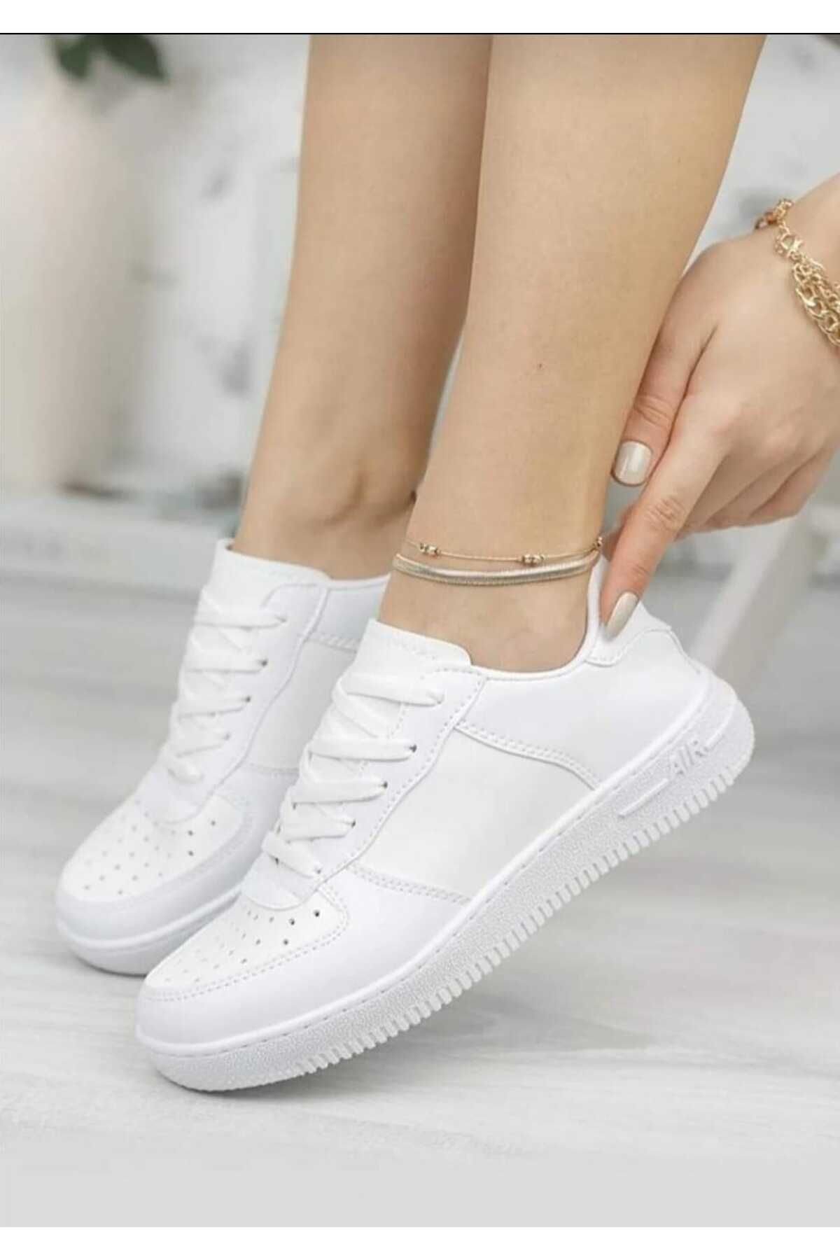 KDY UNİSEX BEYAZ-SİYAH AİR SNEAKER GÜNLÜK FORCE SPOR AYAKKABI
