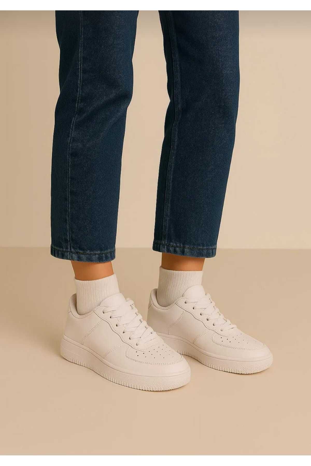 KDY UNİSEX BEYAZ-SİYAH AİR SNEAKER GÜNLÜK FORCE SPOR AYAKKABI