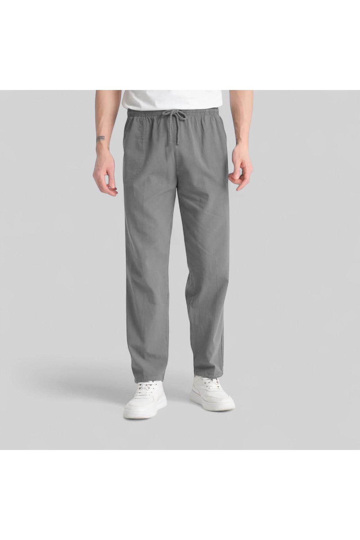 oraystore Erkek Keten Görünümlü Rahat Kalıp Pantolon