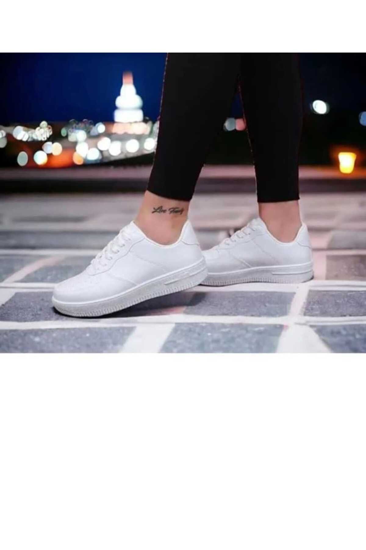 KDY UNİSEX BEYAZ-SİYAH AİR SNEAKER GÜNLÜK FORCE SPOR AYAKKABI