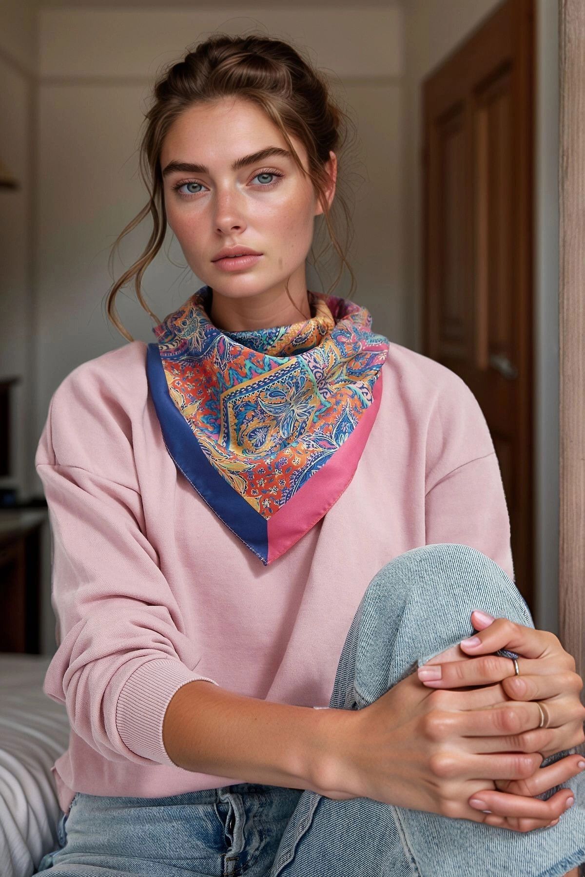 bacc Mavi Etnik Desenli Bandana Fular BCNSV-2512397