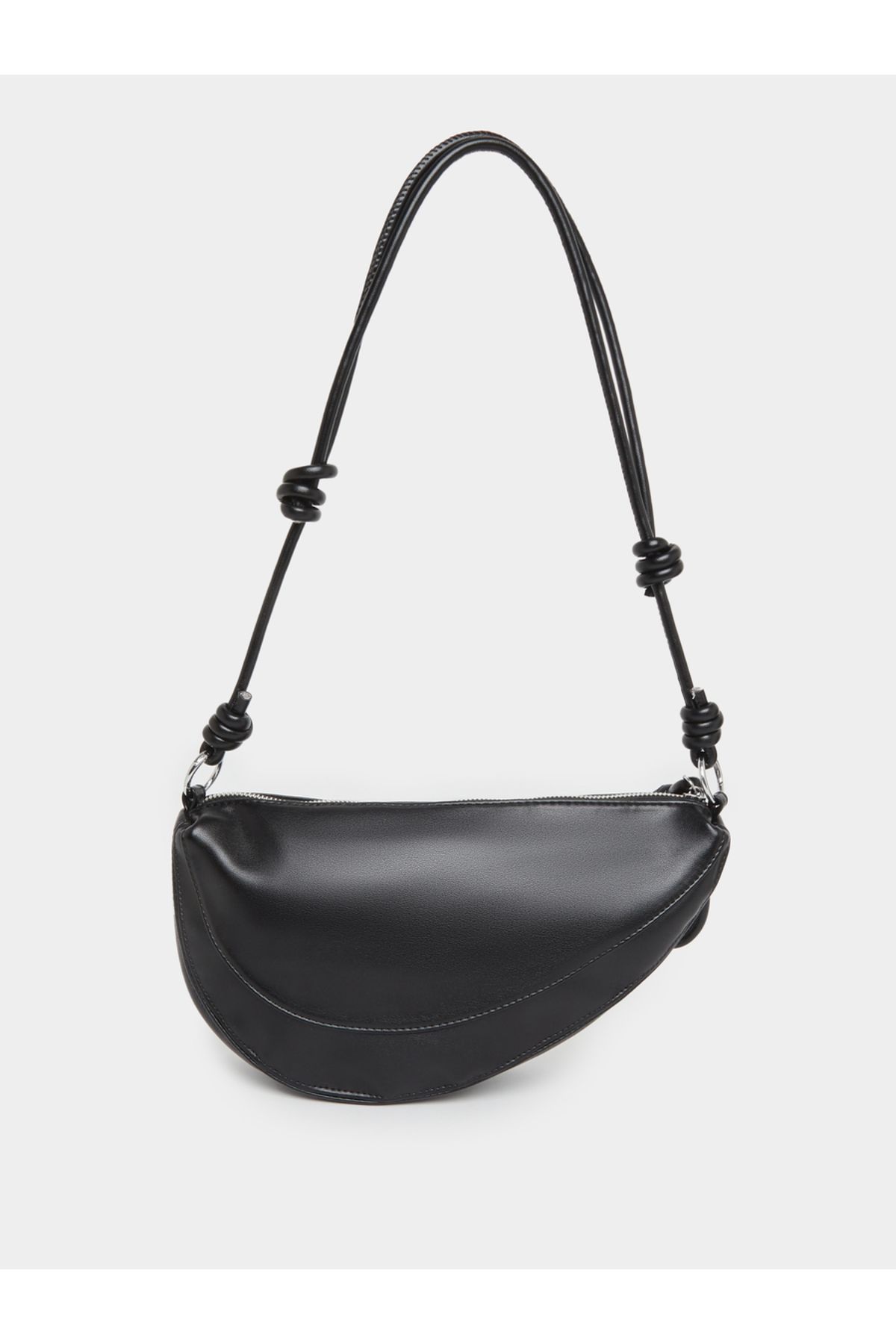 Styli-Plain Half Moon Shoulder Bag with Knot Detail Loop 2