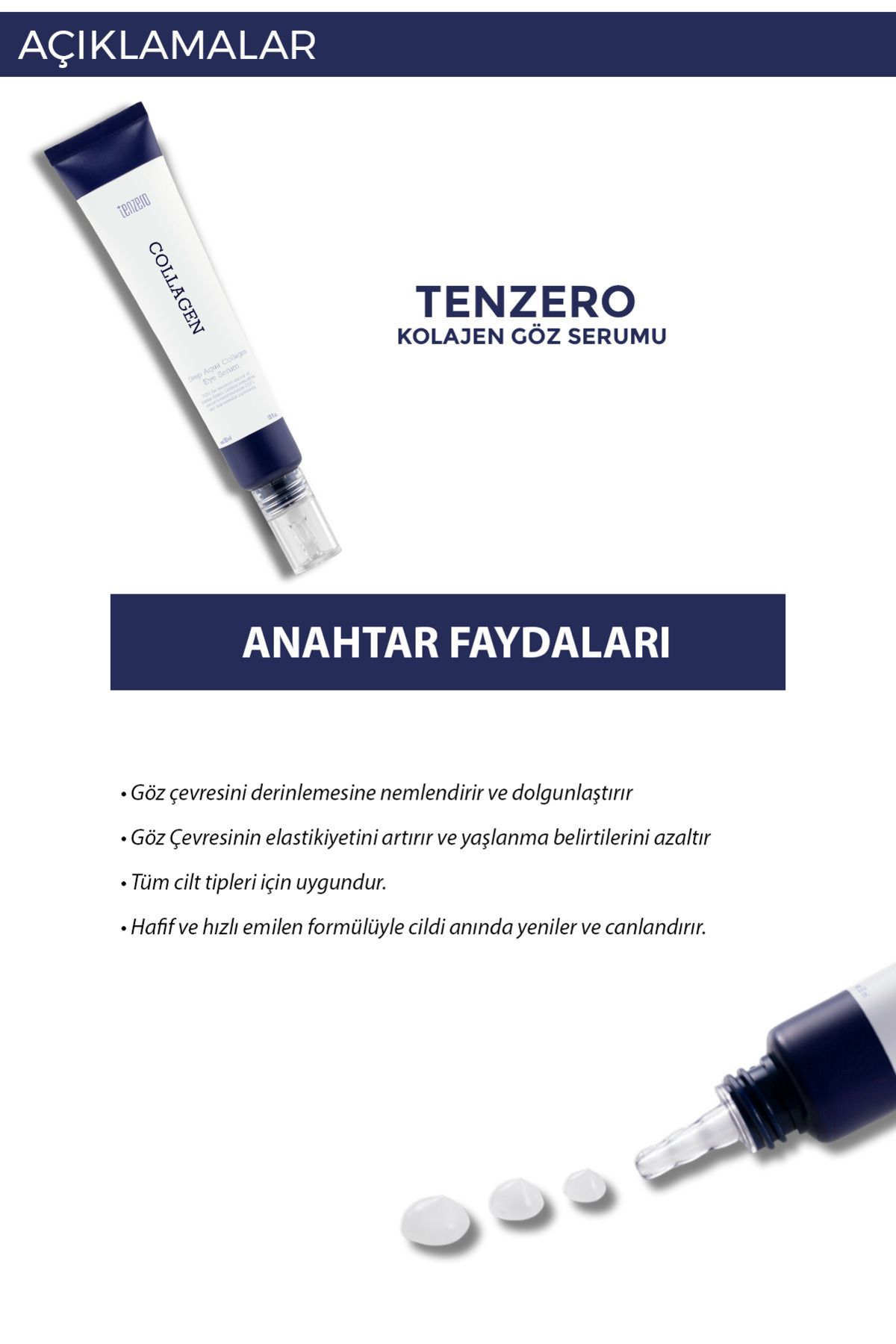 TENZERO-Intensely Moisturizing and Anti-Aging Eye Serum Containing Hydrolyzed 2X Collagen 30ml 4