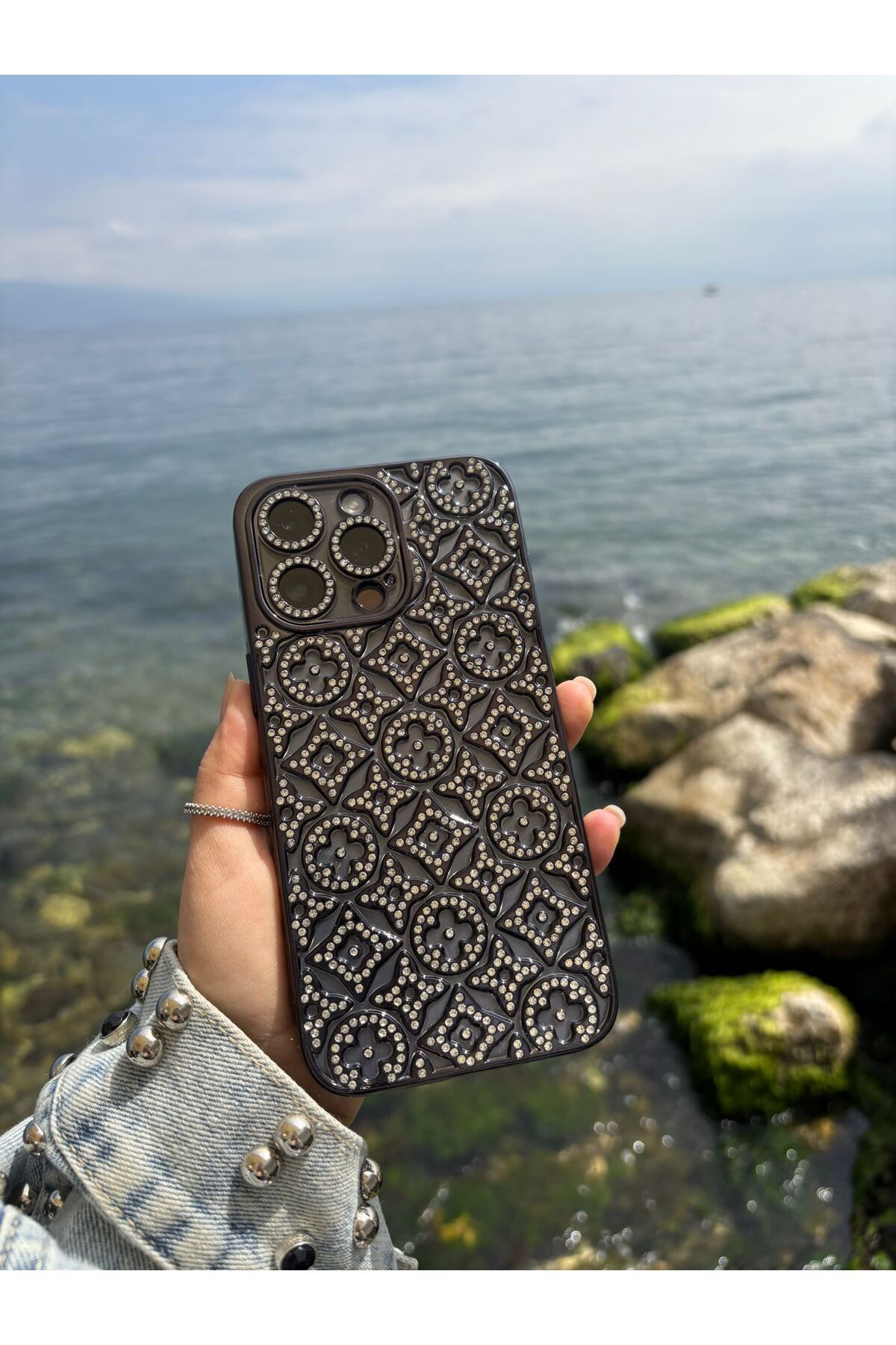 ccakgulcase Taşlı Siyah Kılıf İphone 14 Pro Max