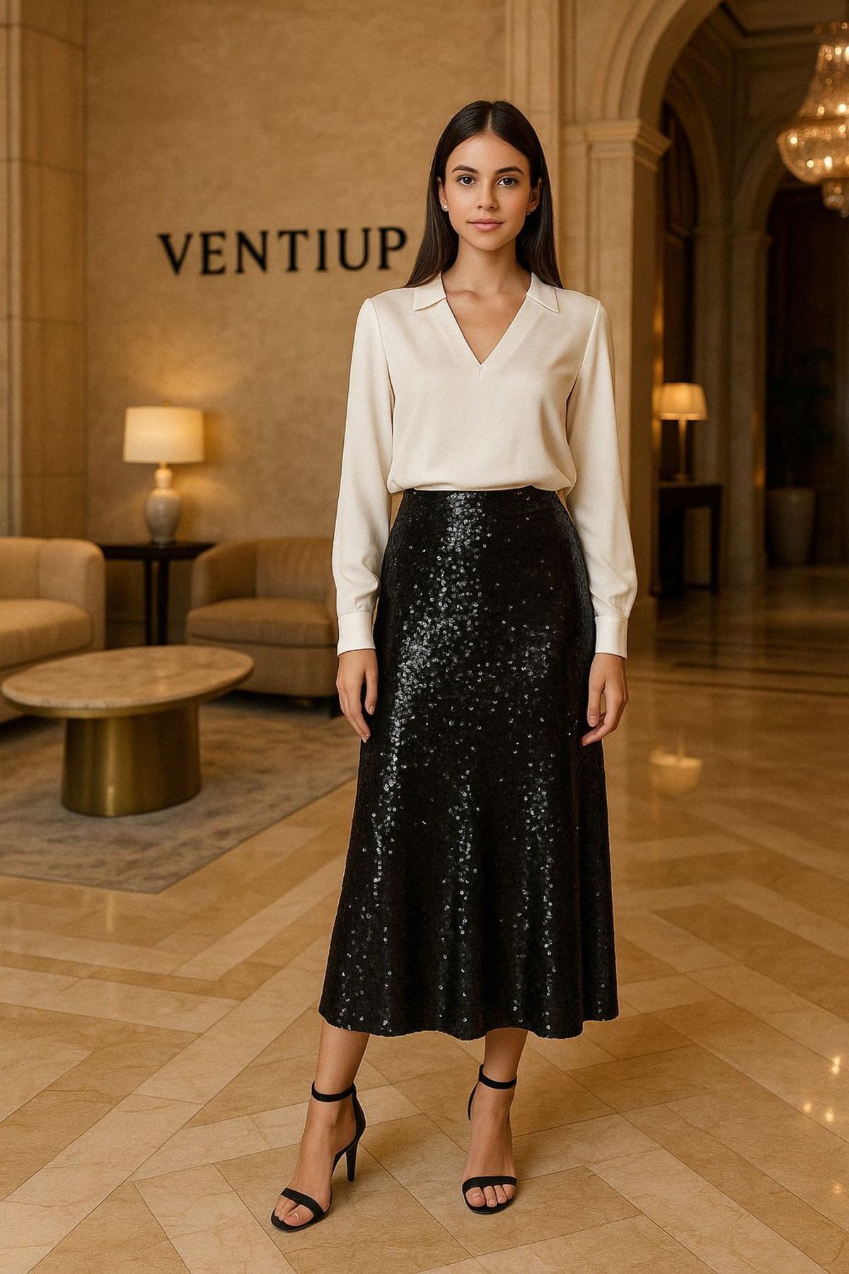 VENTİUP Arden Siyah Payetli Etek