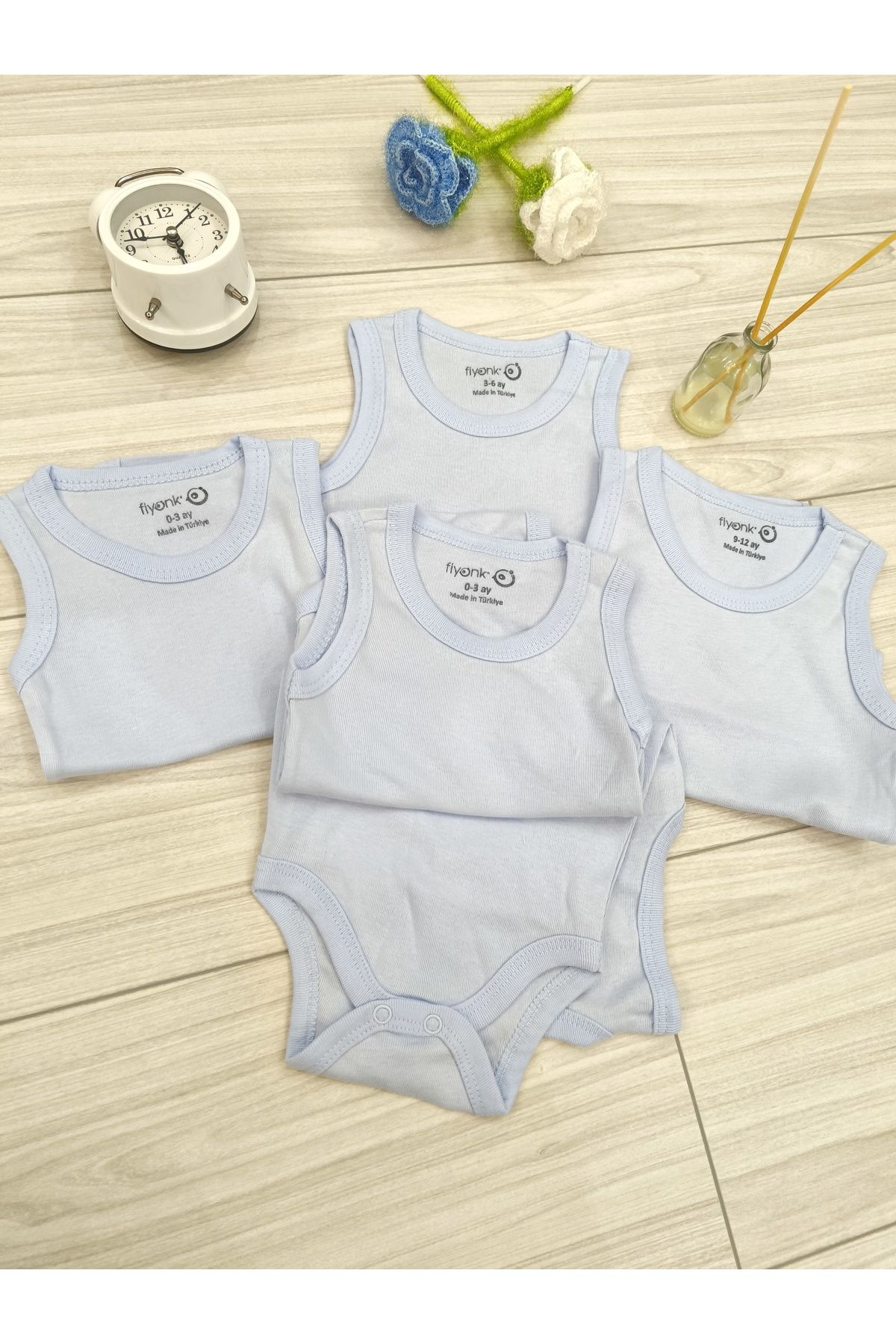 FİYONK %100 Organik Pamuk 5li Atlet Bebek Çıtçıtlı Body Zıbın